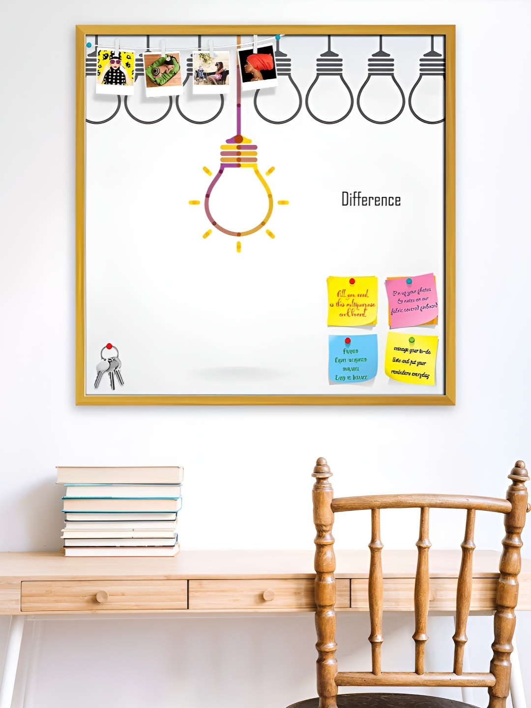 ArtzFolio Gold Toned Printed Wooden Bulletin Board With Sticky Wall Hanging Decor