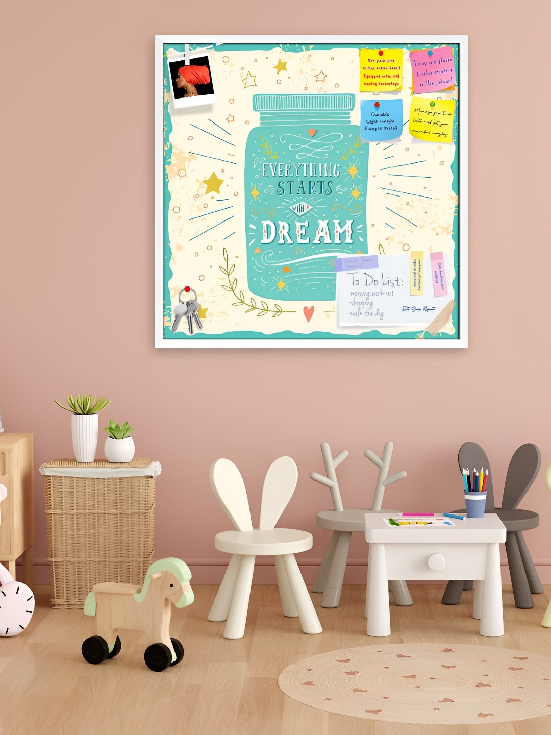 ArtzFolio White Printed Wooden Bulletin Board With Sticky Notes