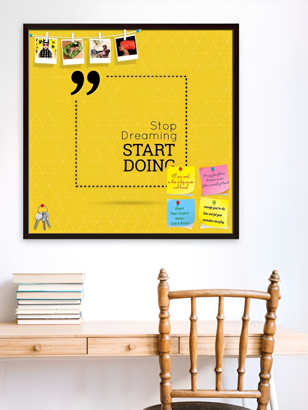 ArtzFolio Yellow Typography Printed Wooden Bulletin Board With Sticky Notes