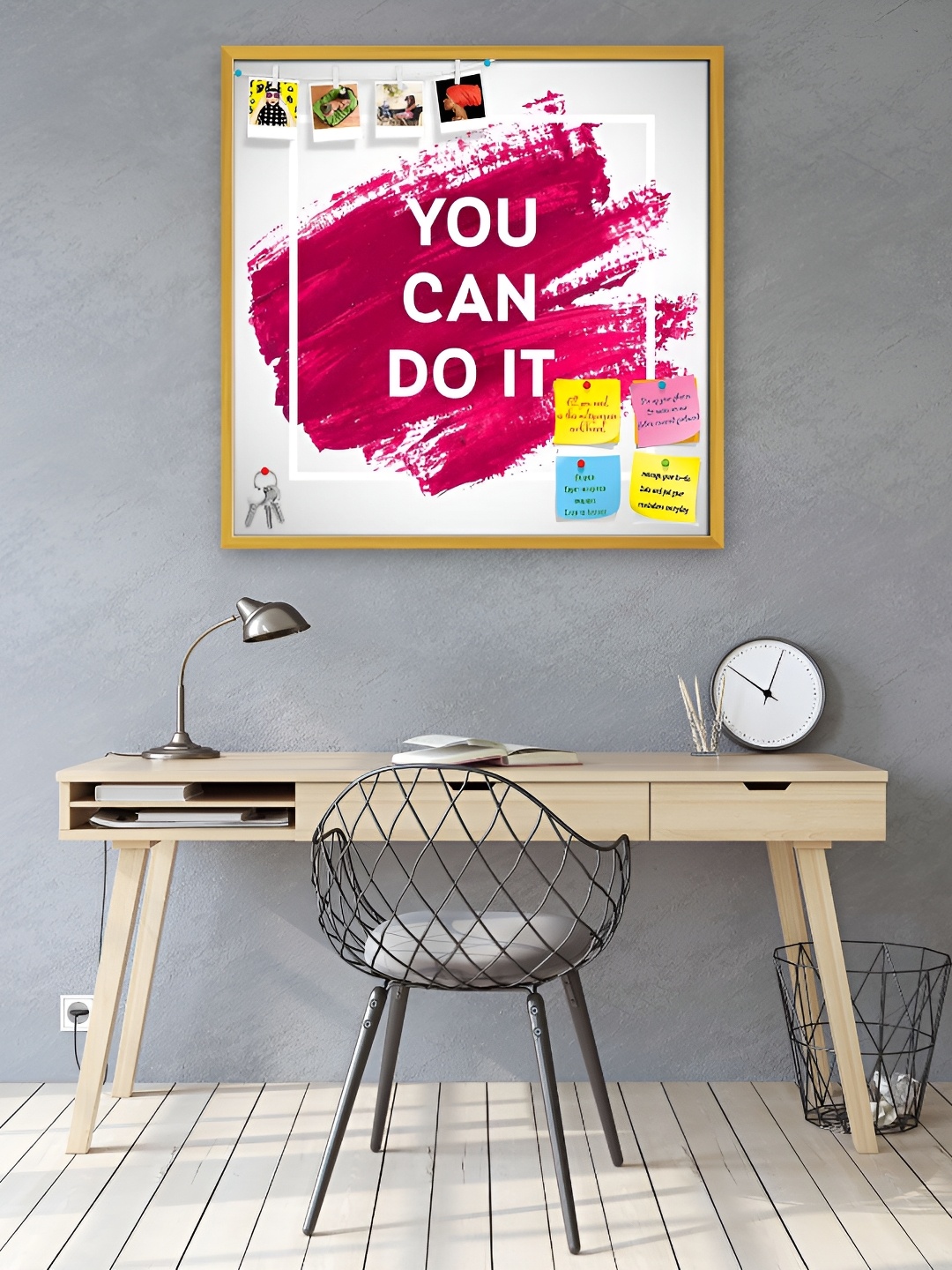 

ArtzFolio Printed Wooden Bulletin Board With Sticky Notes, Gold