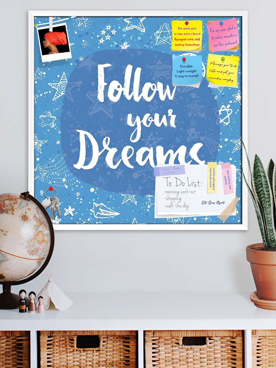 

ArtzFolio Blue & White Typography Printed Wooden Bulletin Board With Sticky Notes