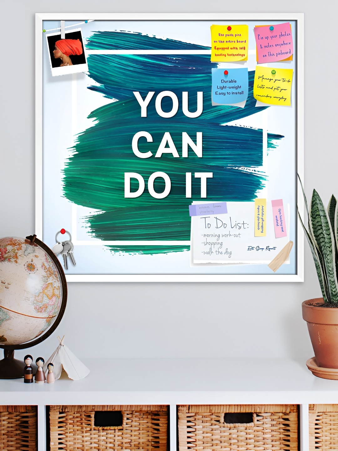

ArtzFolio White & Green Typography Printed Wooden Bulletin Board With Sticky Notes