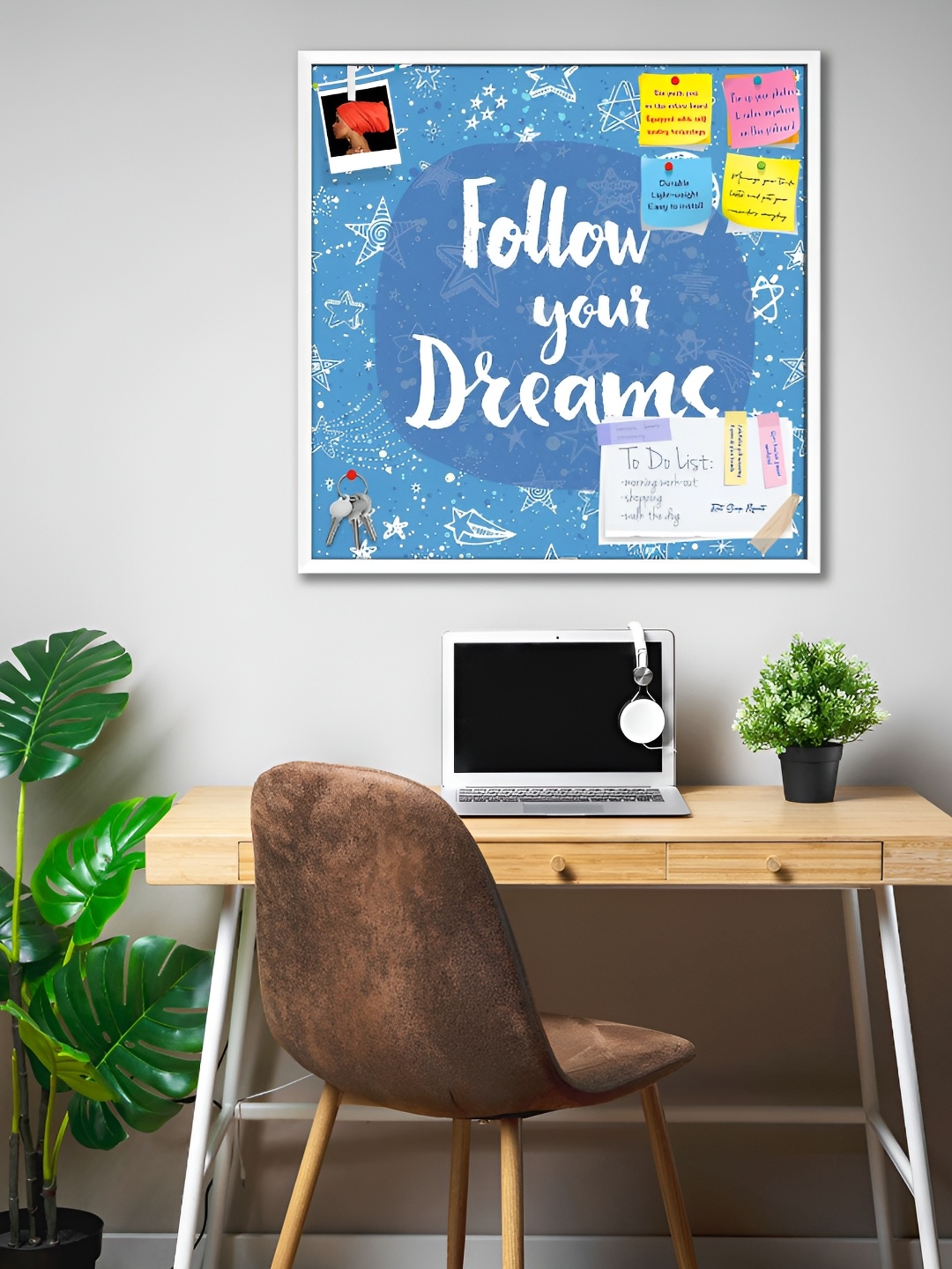 ArtzFolio White Printed Wooden Bulletin Board With Sticky Notes Wall Hanging Decor