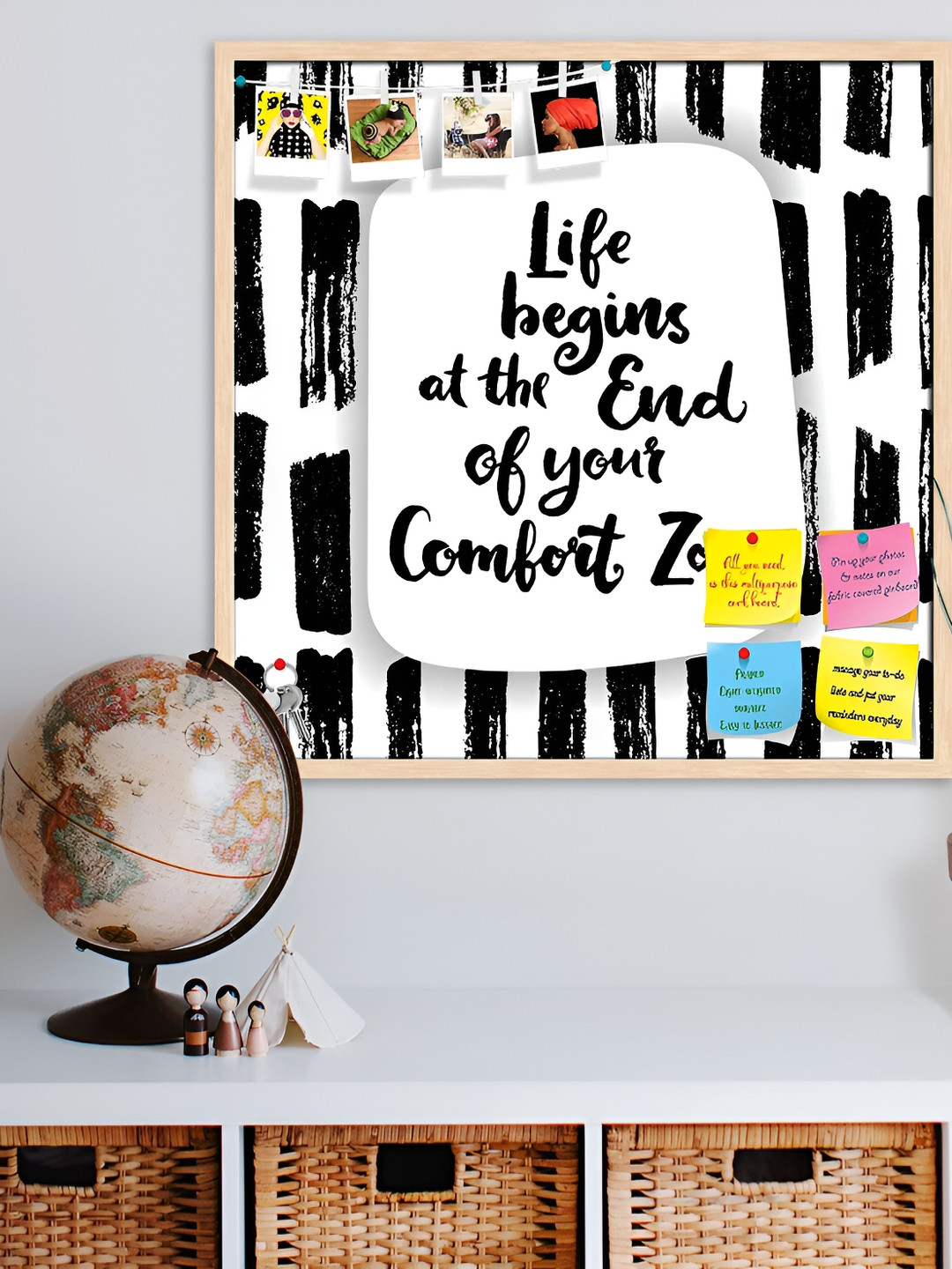 

ArtzFolio Black & White Typography Printed Wooden Bulletin Board With Sticky Notes
