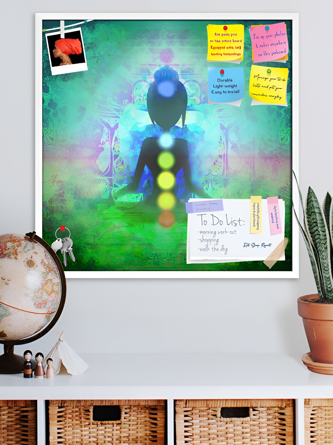 ArtzFolio White & Green Printed Wooden Bulletin Board Wall Decor