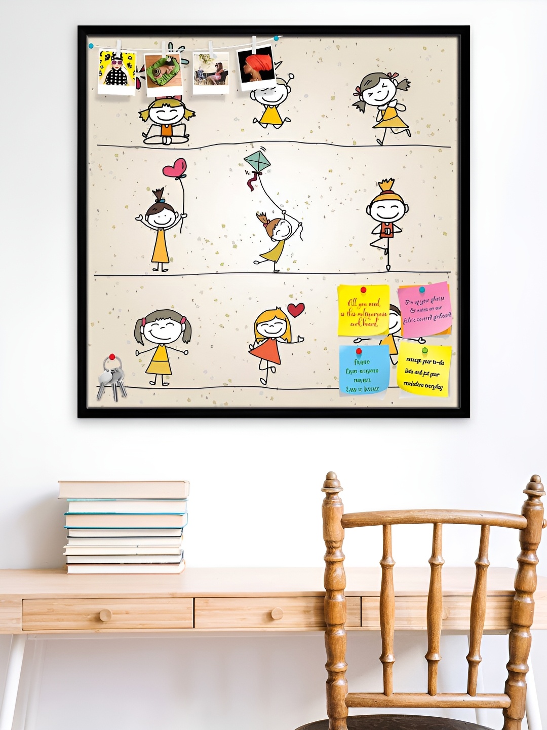

ArtzFolio Black & Beige Printed Wooden Bulletin Board With Sticky Notes