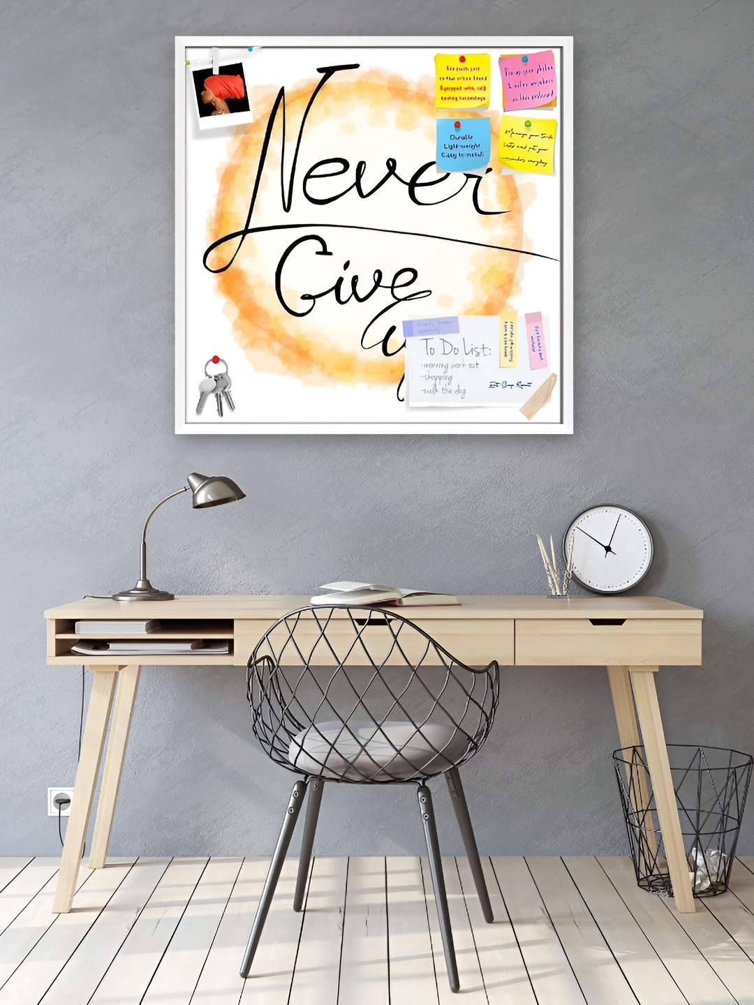 

ArtzFolio White & Yellow Printed Wood Bulletin Board With Sticky Notes Wall Hangings Decor
