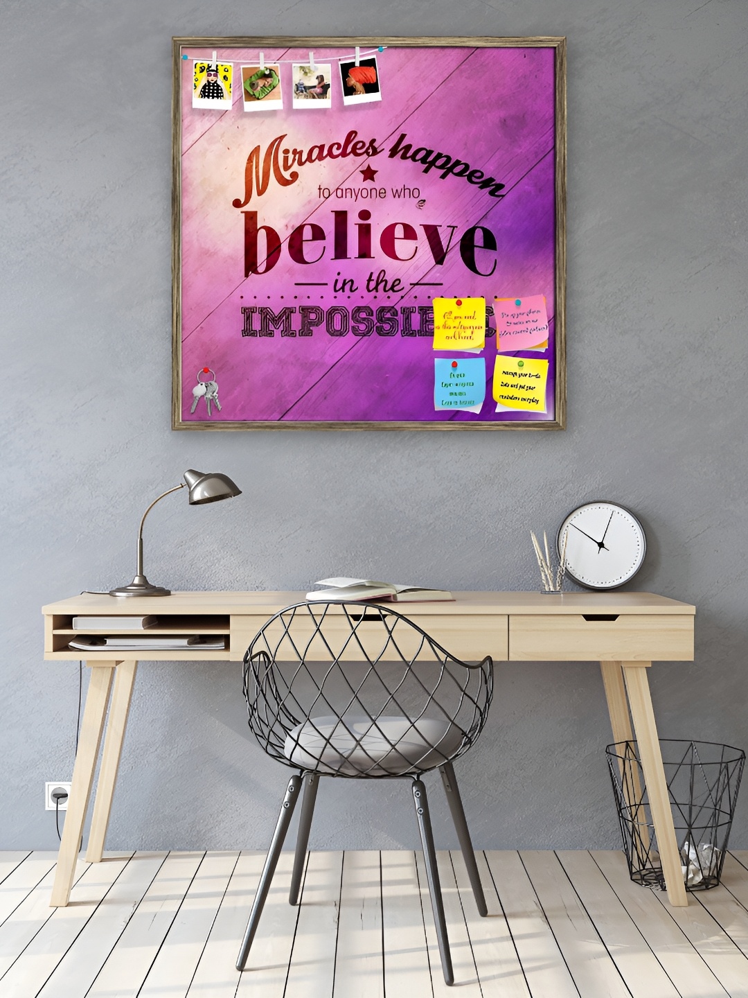 ArtzFolio Purple Typographic Art Printed Wooden Bulletin Board With Sticky Notes