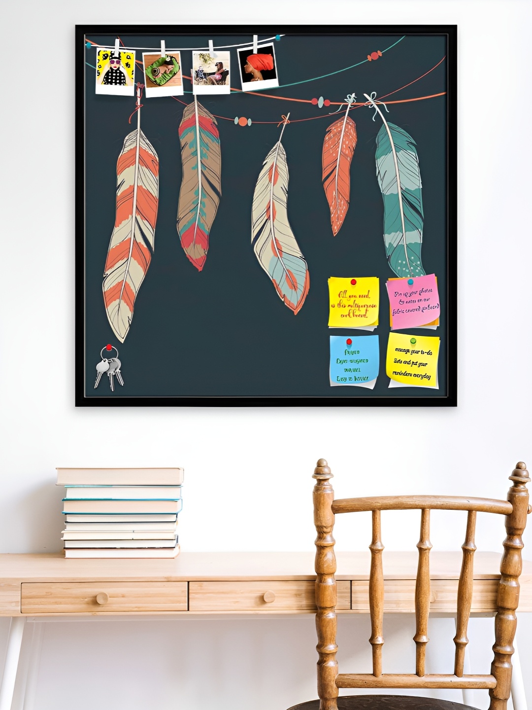 

ArtzFolio Black & Peach Printed Wooden Bulletin Board With Sticky Notes Wall Hanging Decor