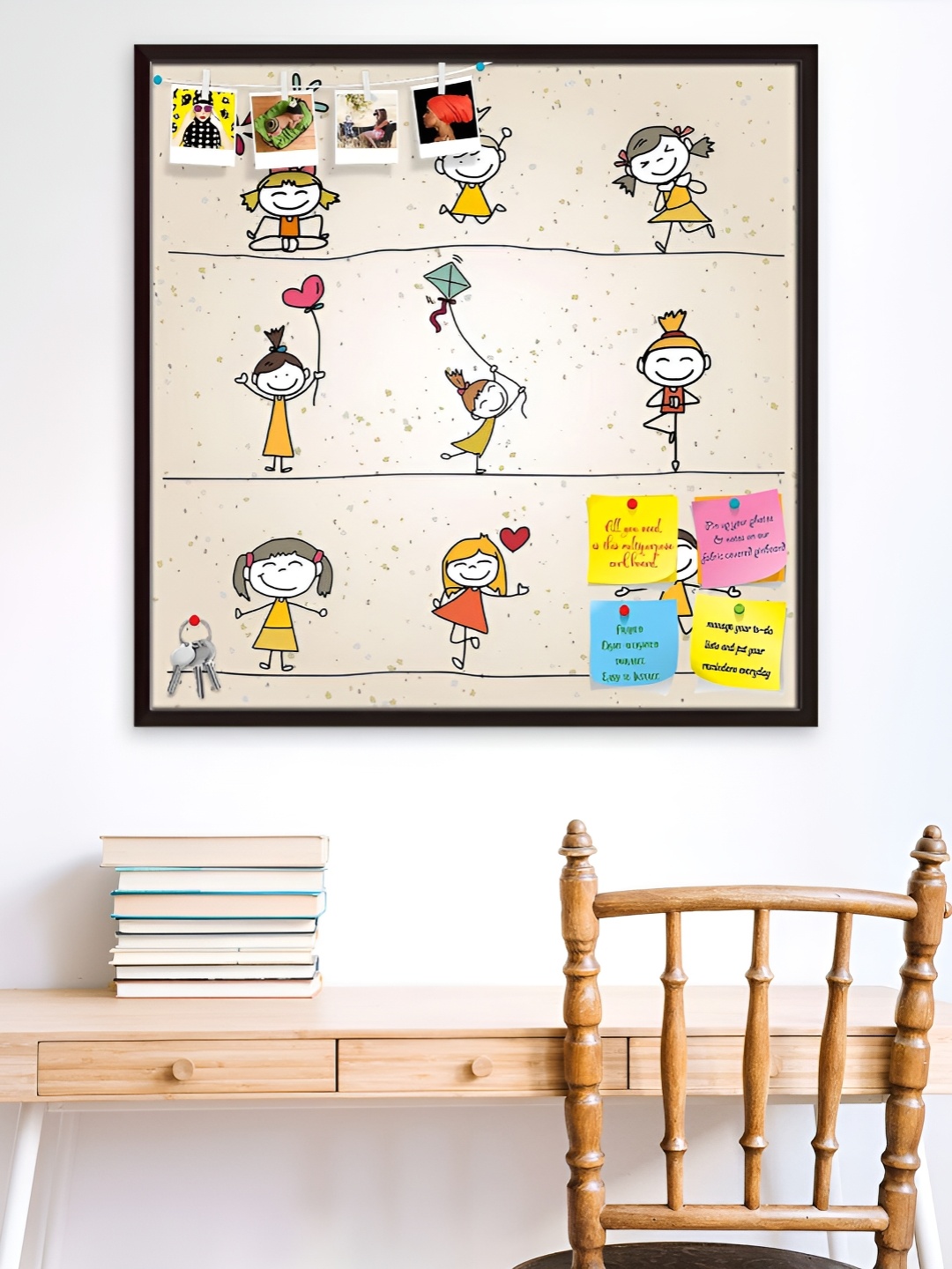 

ArtzFolio Brown Happy Kids Cartoon Printed Wooden Bulletin Board With Sticky Notes
