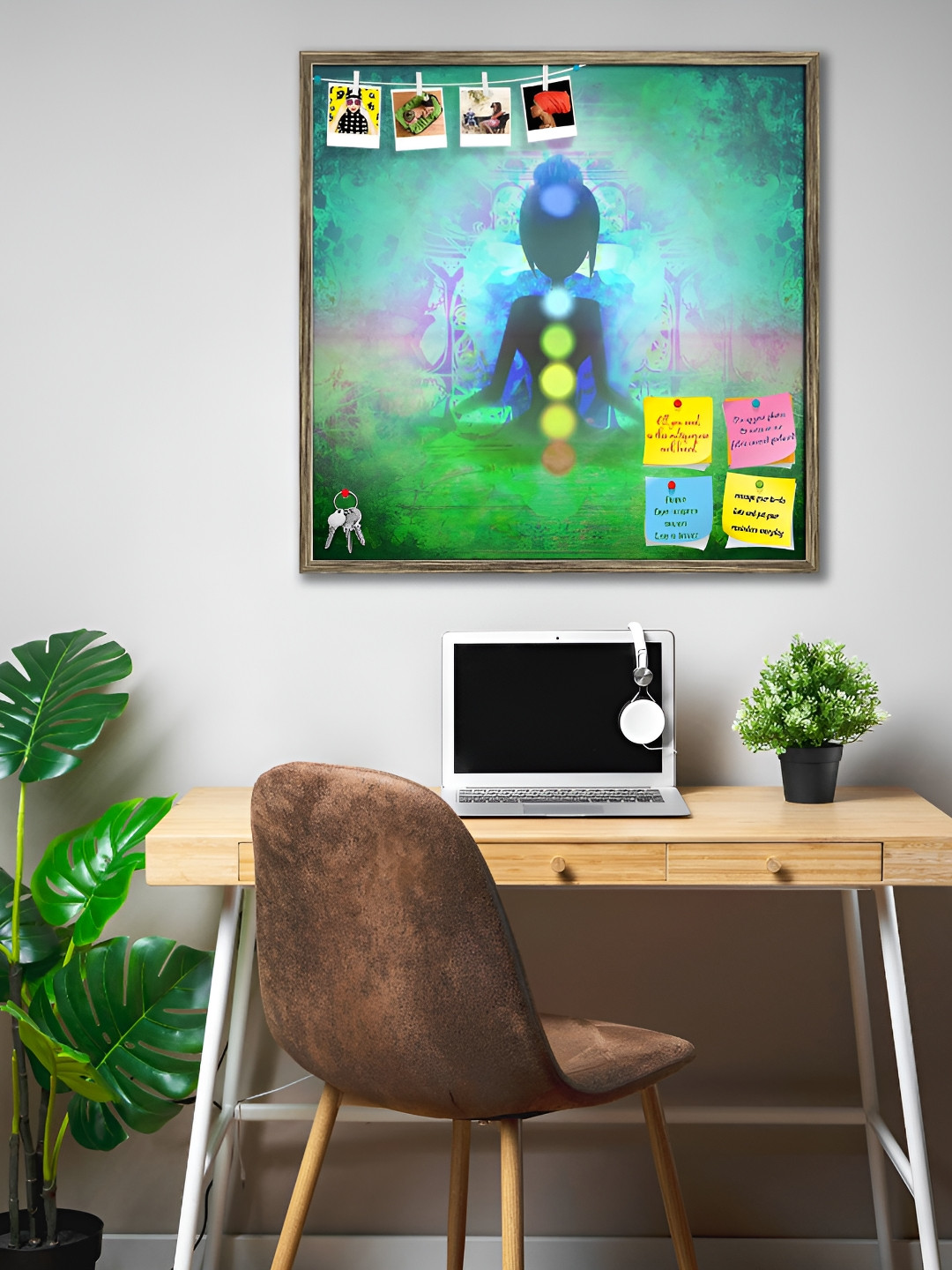 

ArtzFolio Green Printed Wood Bulletin Board With Sticky Notes, Copper