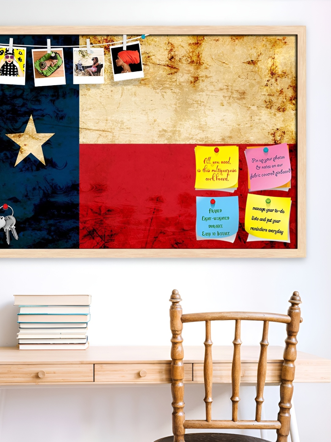 ArtzFolio Brown & Blue Colourblocked Wooden Bulletin Board With Sticky Notes