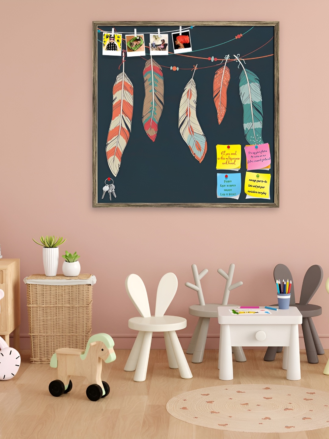 

ArtzFolio Brown Printed Wooden Bulletin Board With Sticky Notes, Copper