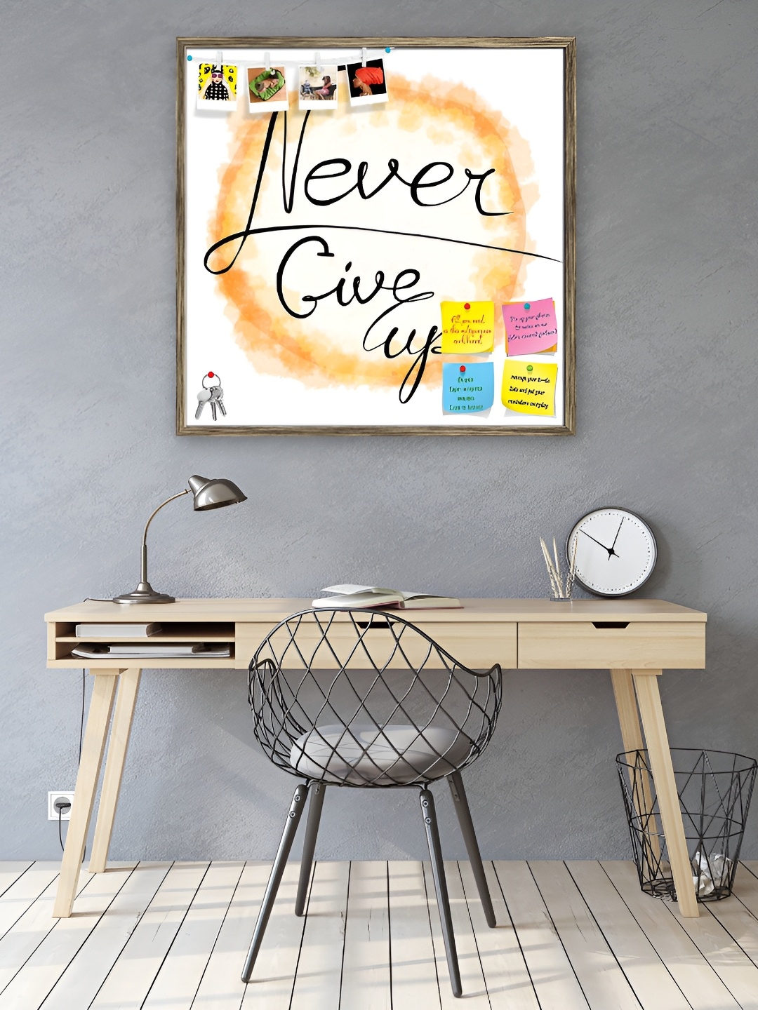 

ArtzFolio White & Black Never Give Up Printed Wooden Bulletin Board With Sticky Notes