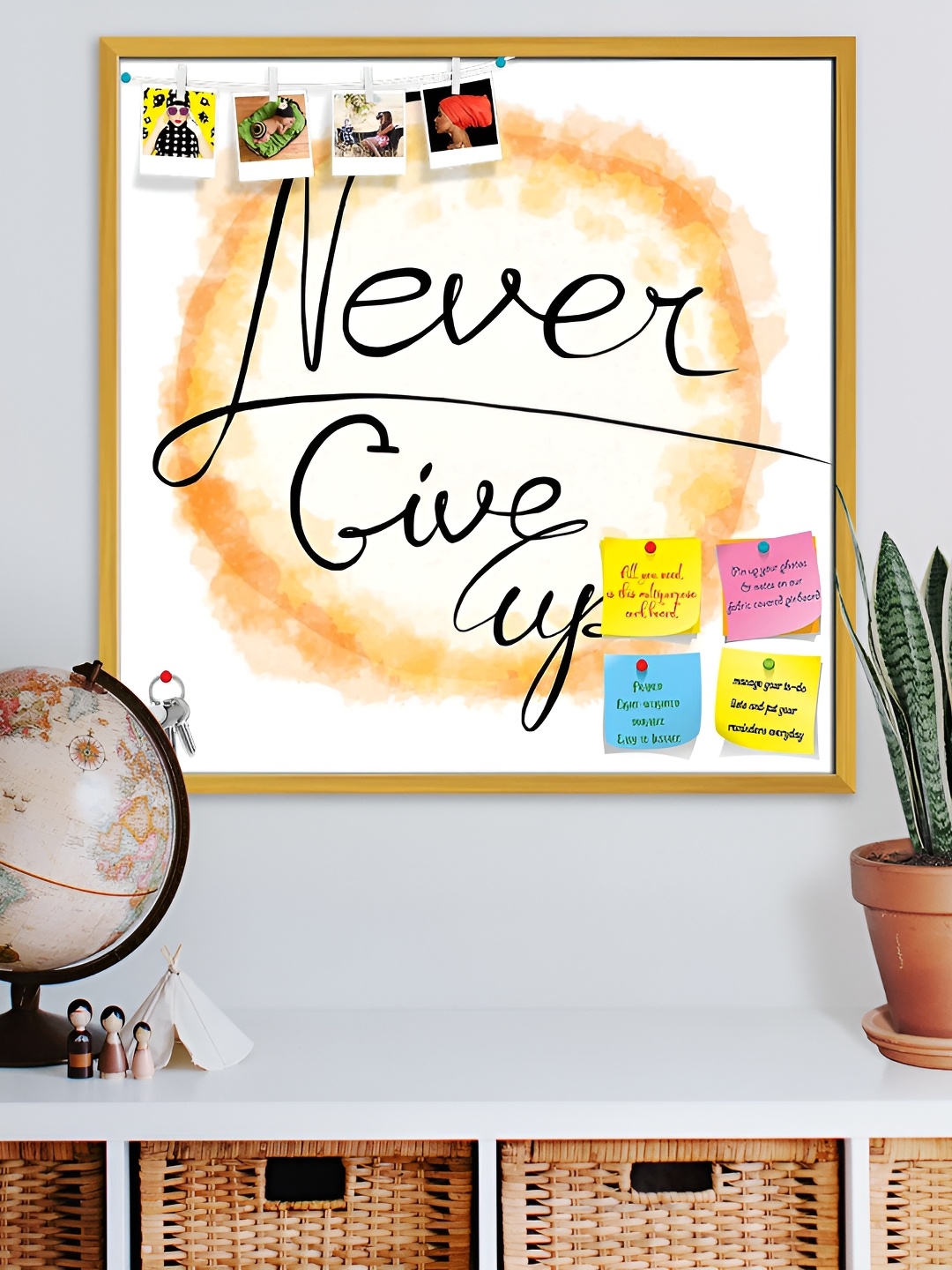 

ArtzFolio White Typography Printed Wood Bulletin Board With Sticky Notes, Gold