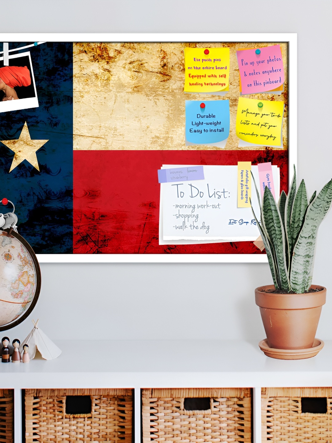 

ArtzFolio White Vintage Texan Flag Printed Wooden Bulletin Board With Sticky