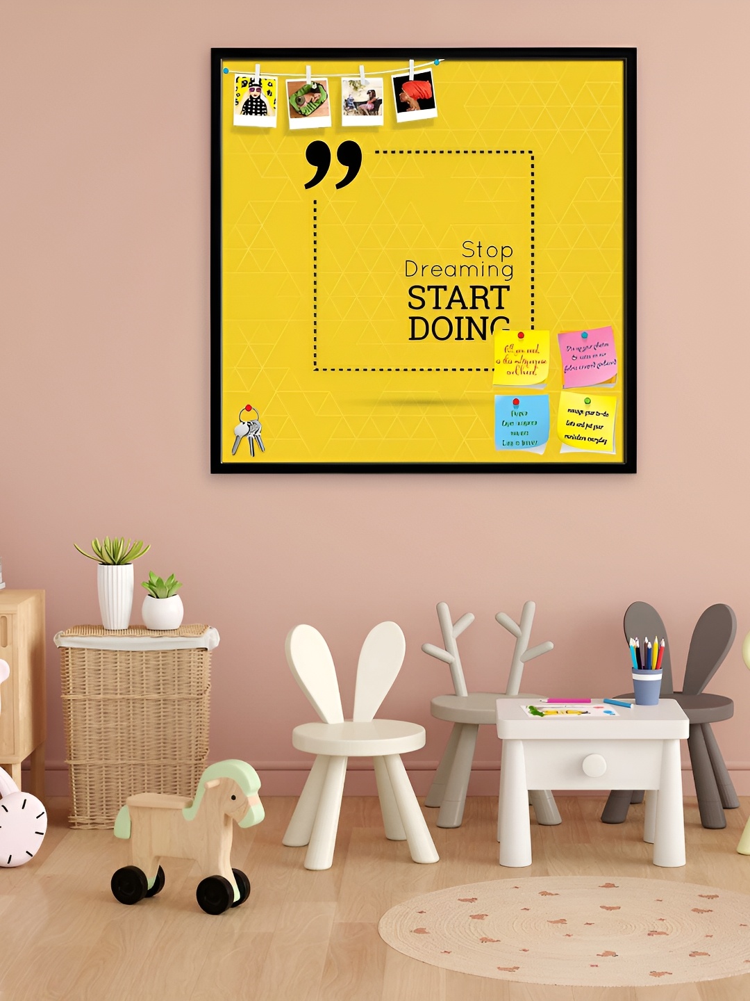 

ArtzFolio Black & Yellow Printed Wooden Bulletin Board Wall Decor