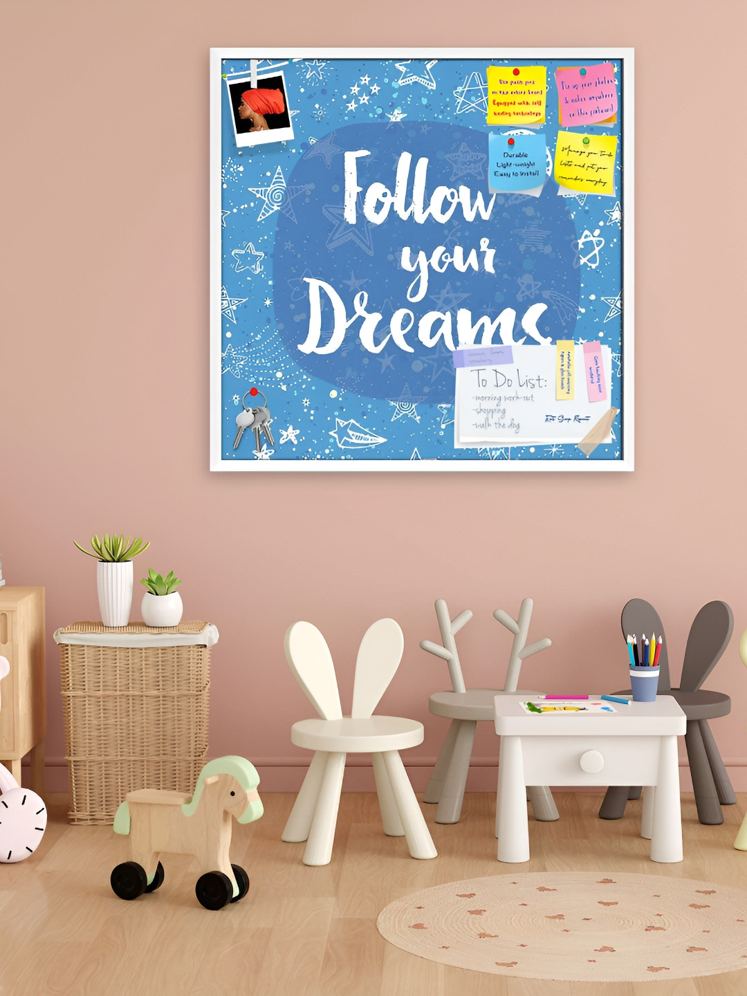 

ArtzFolio White & Blue Printed Wood Bulletin Board With Sticky Notes Wall Hangings Decor