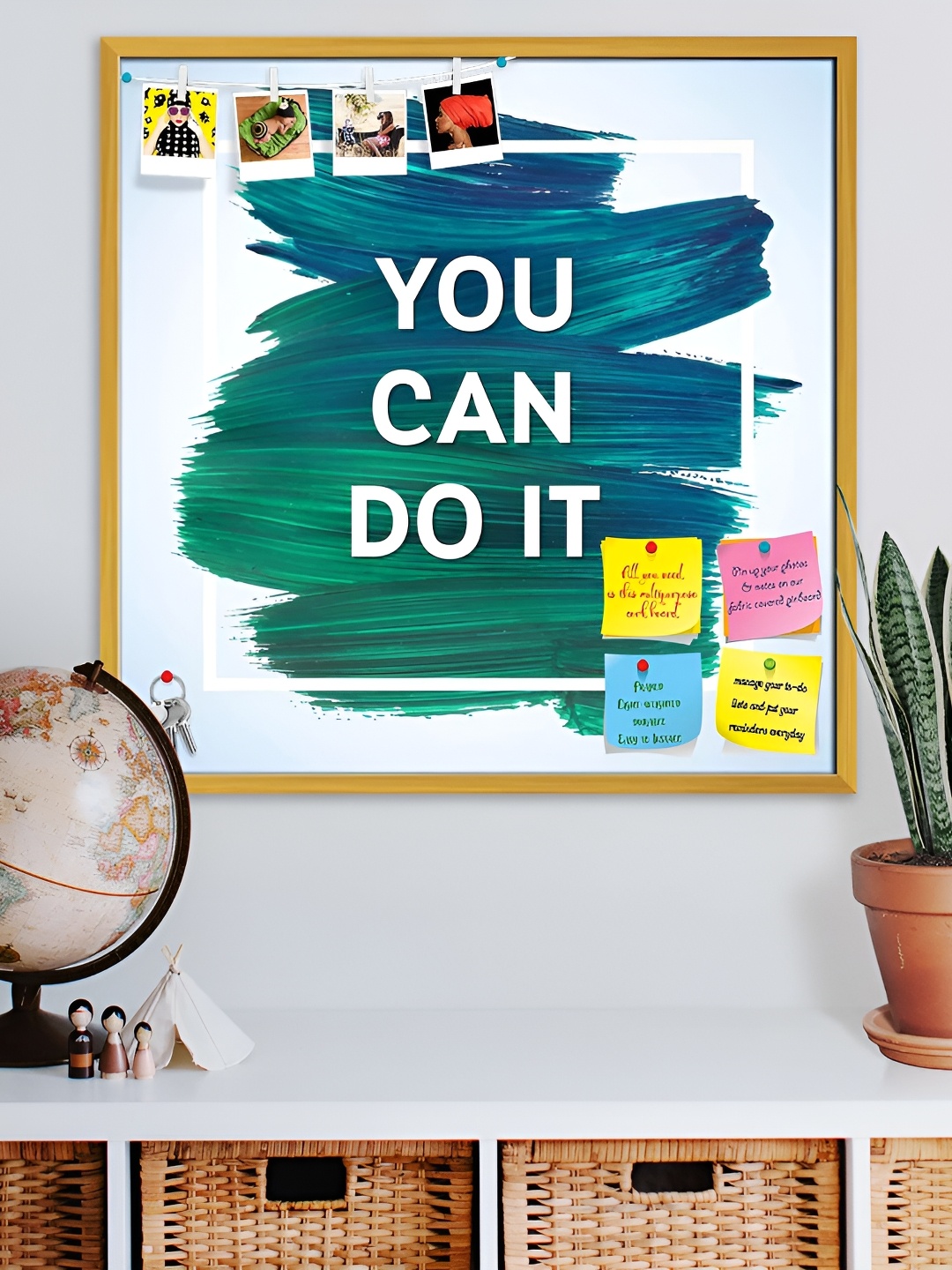 

ArtzFolio Brown & Green Printed Wooden Bulletin Board With Sticky Notes Wall Hanging Decor