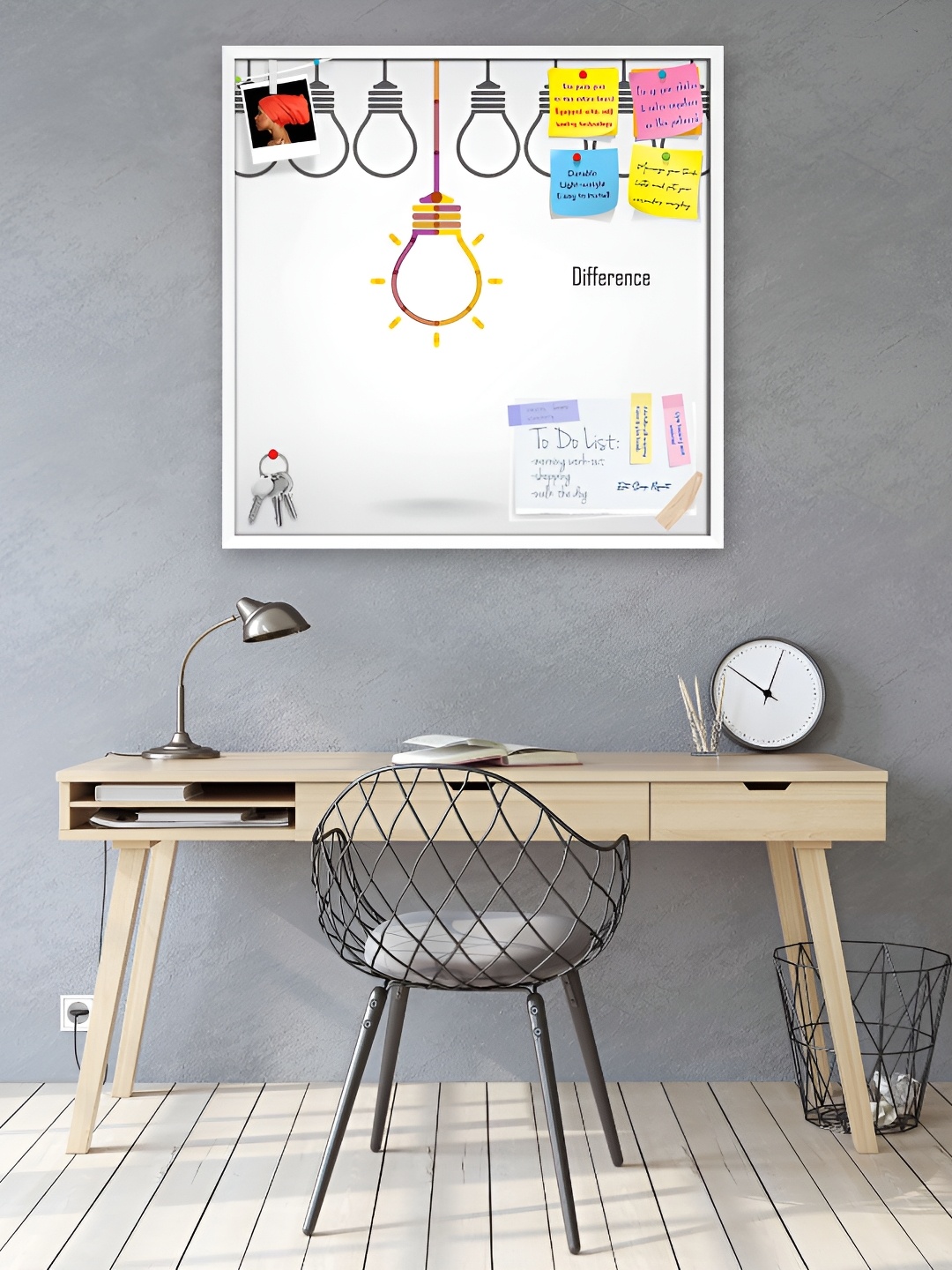 

ArtzFolio White Creative Light Bulb Printed Wooden Bulletin Board With Sticky