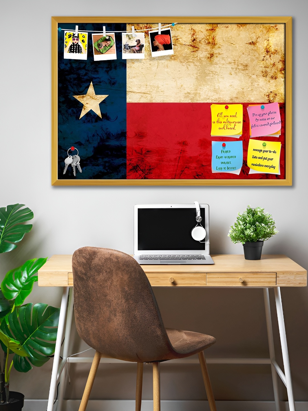 

ArtzFolio Gold Toned & Red Vintage Texan Flag Printed Wooden Bulletin Board