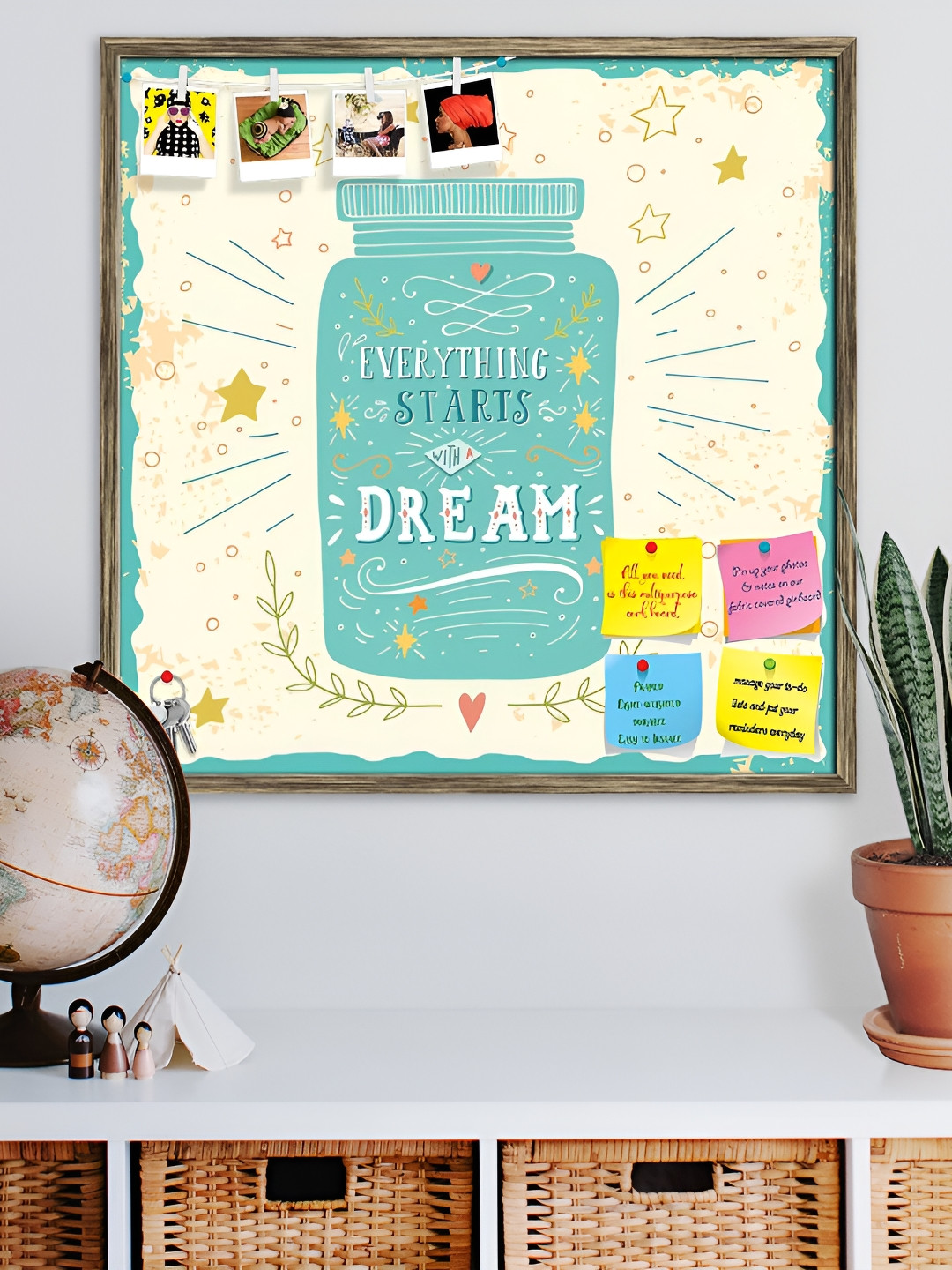 

ArtzFolio Blue & Beige Printed Wooden Bulletin Board With Sticky Notes Wall Hanging Decor