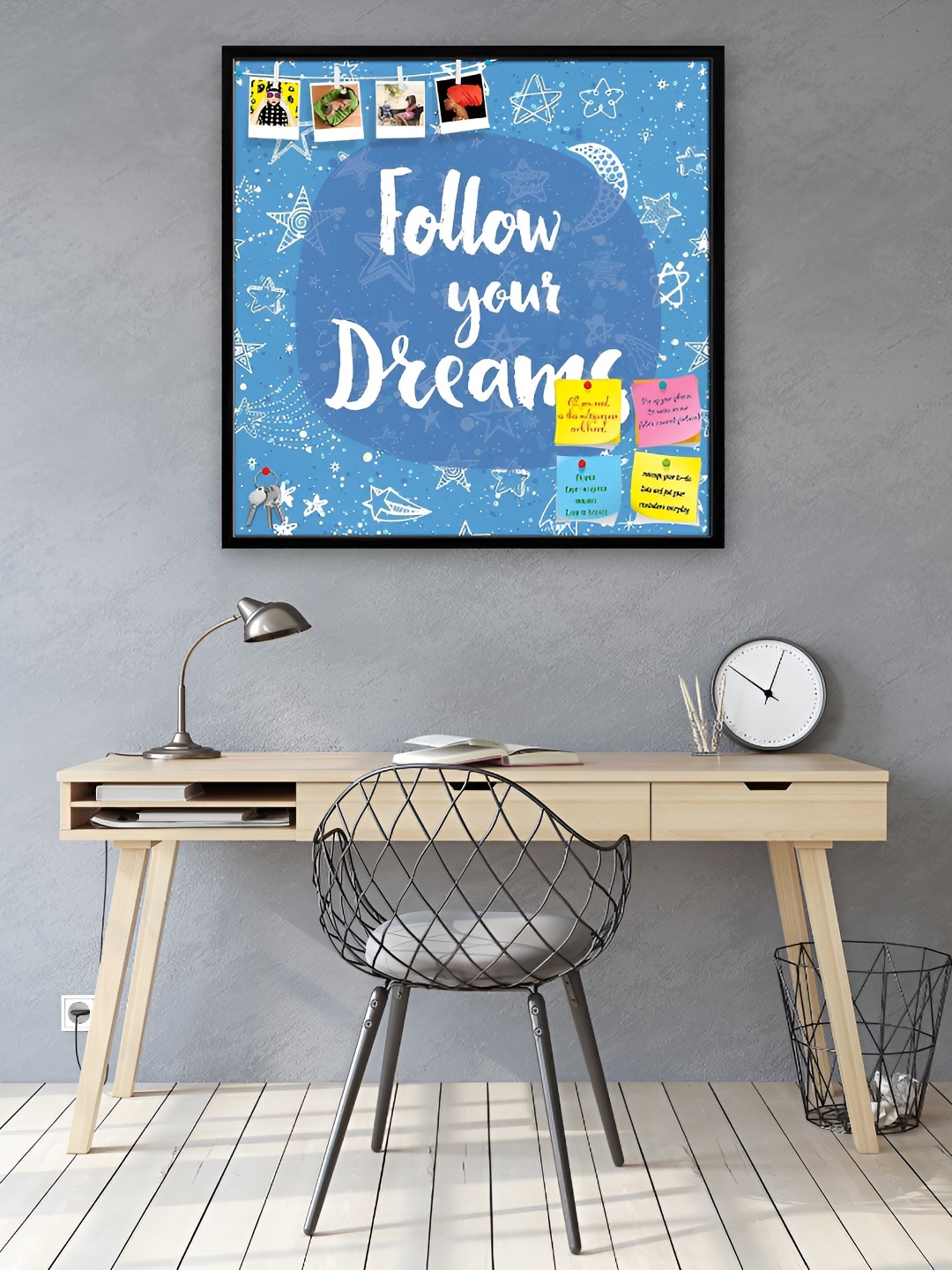 

ArtzFolio Blue & White Typography Printed Wooden Bulletin Board With Sticky Notes