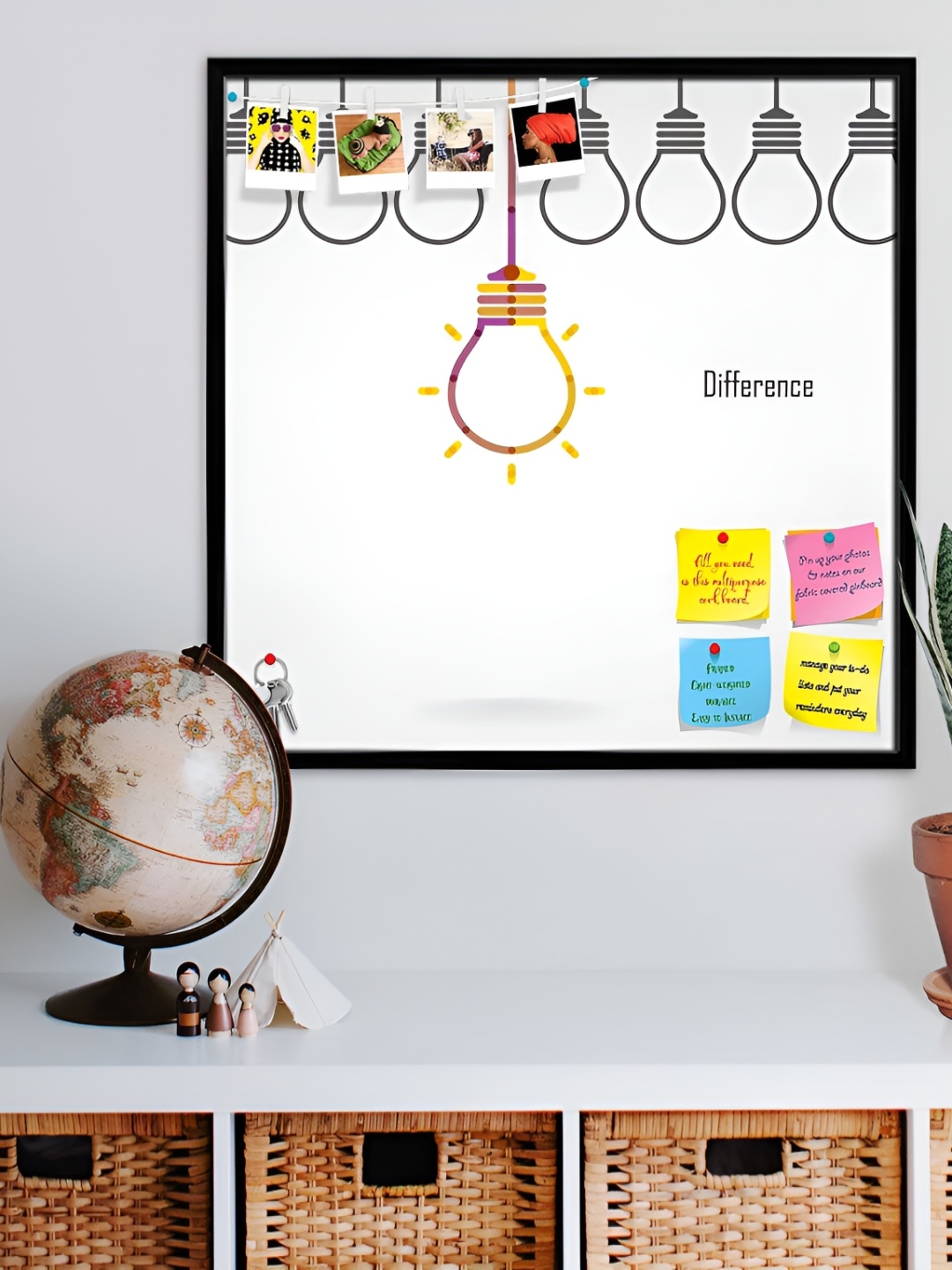 ArtzFolio Black Creative Light Bulb Printed Wooden Bulletin Board With Sticky Notes