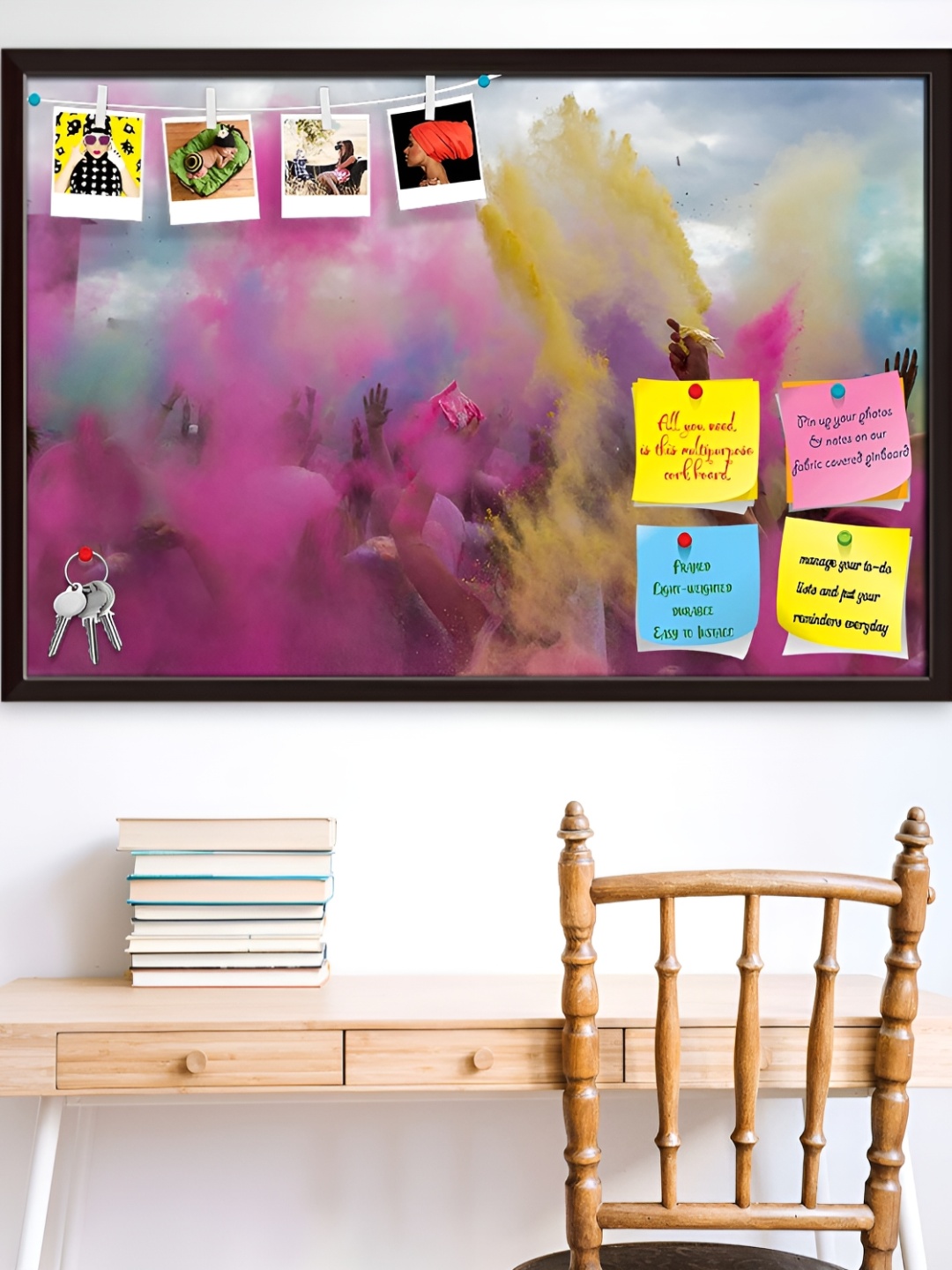ArtzFolio Purple & Brown Printed Wooden Bulletin Board With Sticky Notes