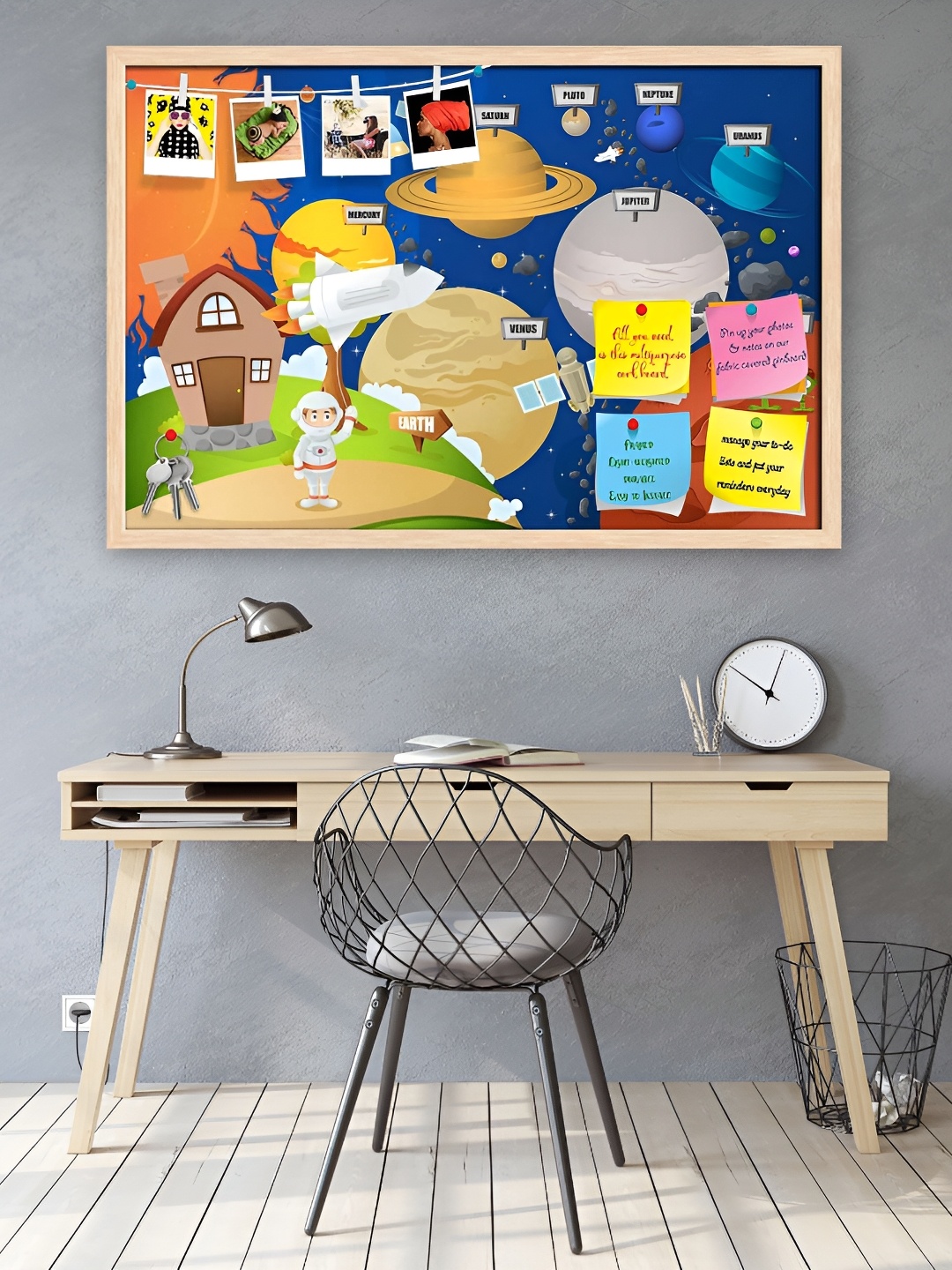 

ArtzFolio Camel Brown Astronaut Planet System Printed Wooden Bulletin Board With Sticky