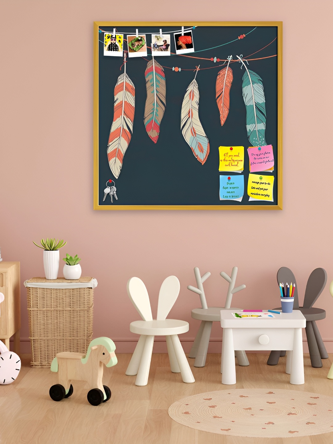

ArtzFolio Gold Toned & Green Feathers Printed Wooden Bulletin Board