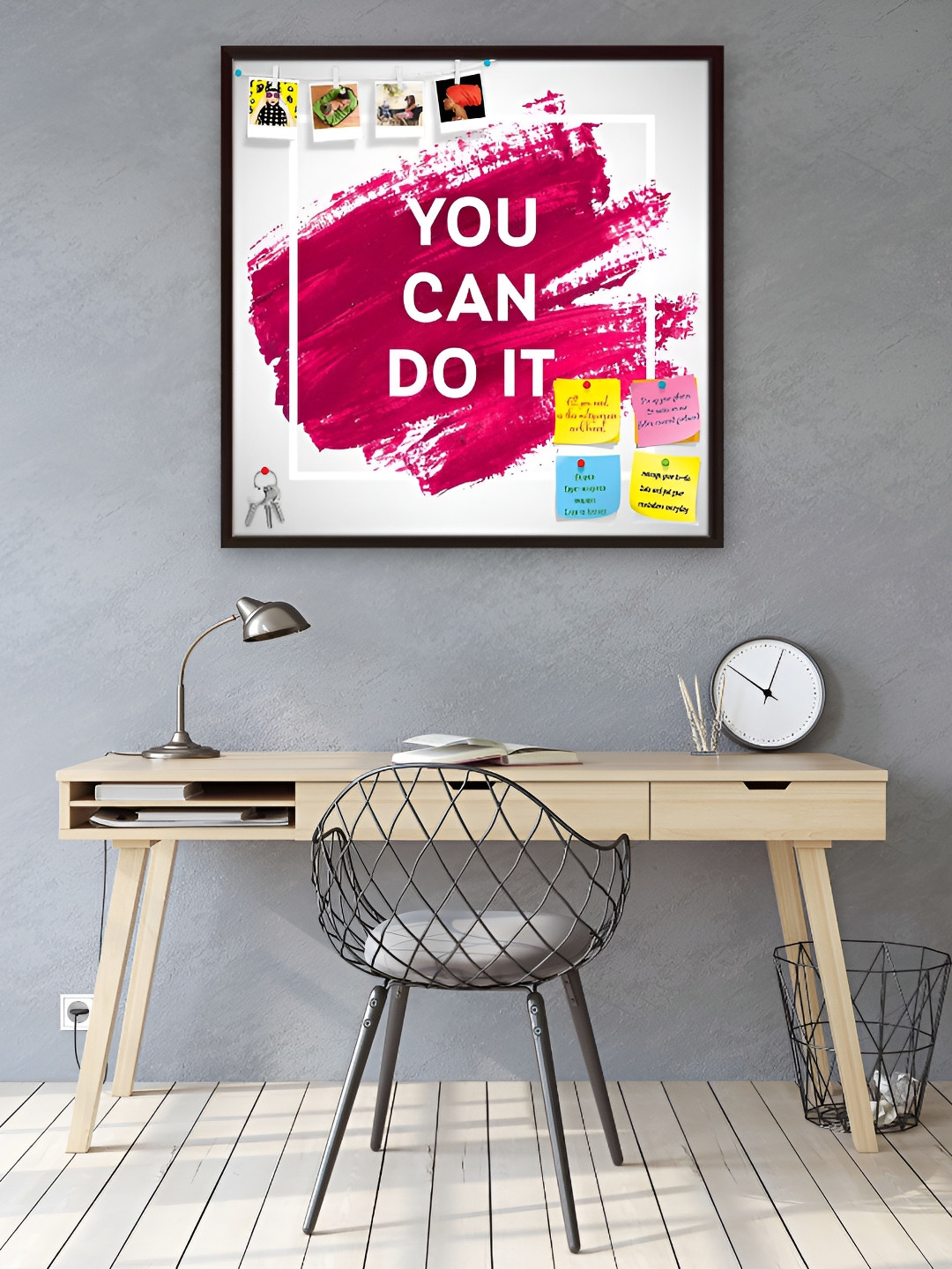 

ArtzFolio Pink & White Printed Wooden Bulletin Board With Sticky Notes Wall Hanging Decor