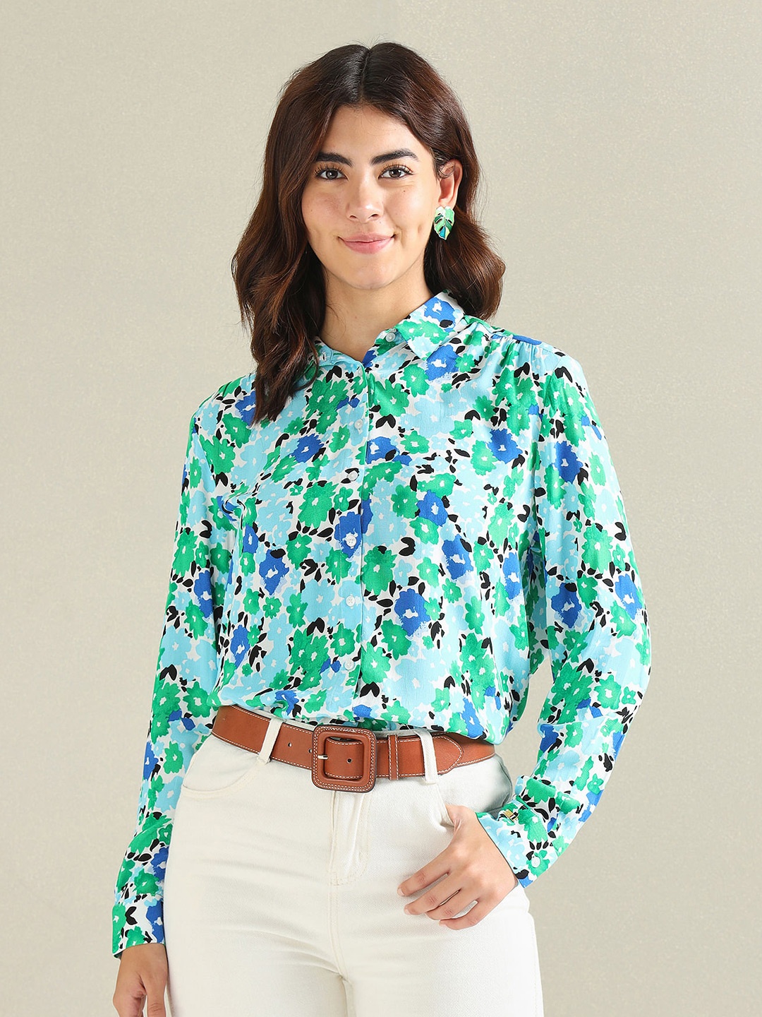

U.S. Polo Assn. Women Floral Printed Pure Cotton Casual Shirt, Blue