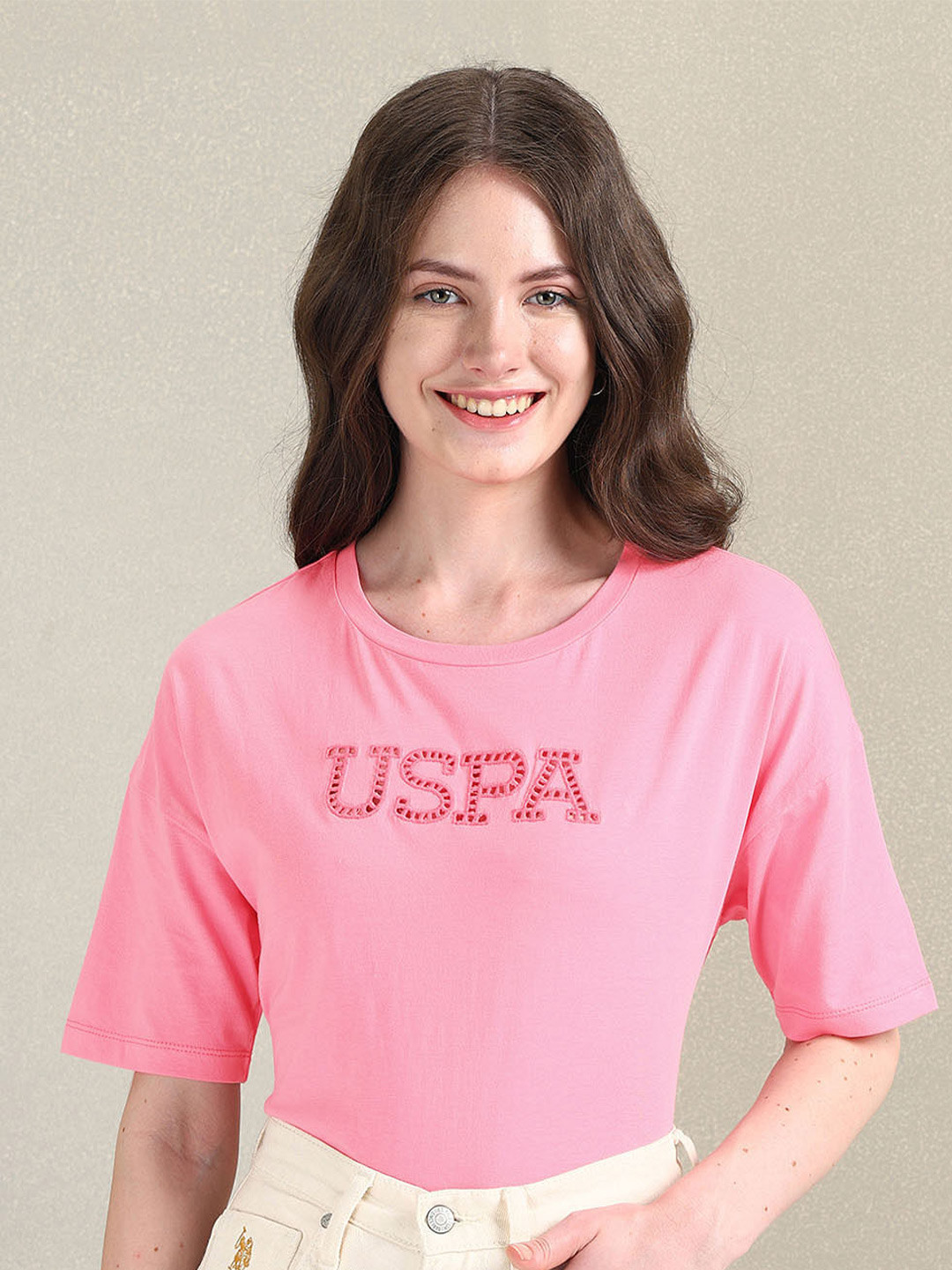 

U.S. Polo Assn. Women Typography Extended Sleeves Cotton T-shirt, Pink