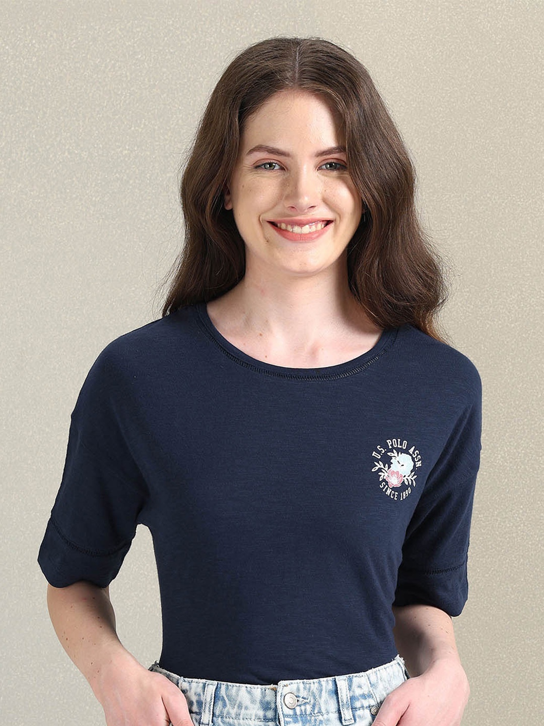 

U.S. Polo Assn. Women Round Neck Cotton T-shirt, Blue