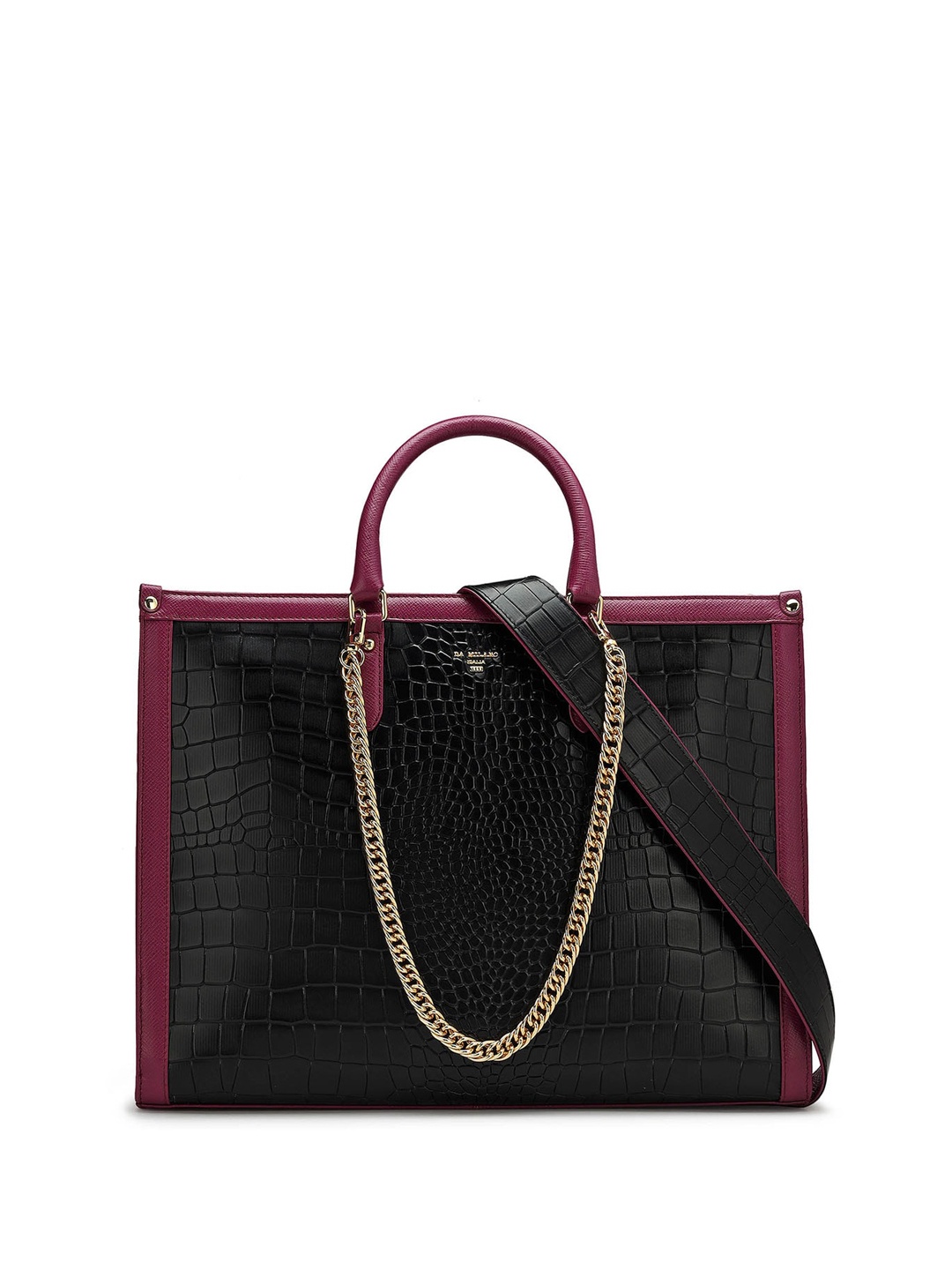 

Da Milano Textured Structured Leather Handheld Bag, Black