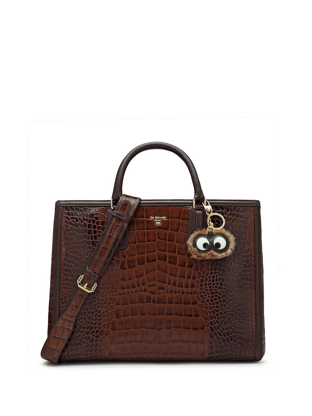 

Da Milano Textured Leather Structured Satchel, Brown