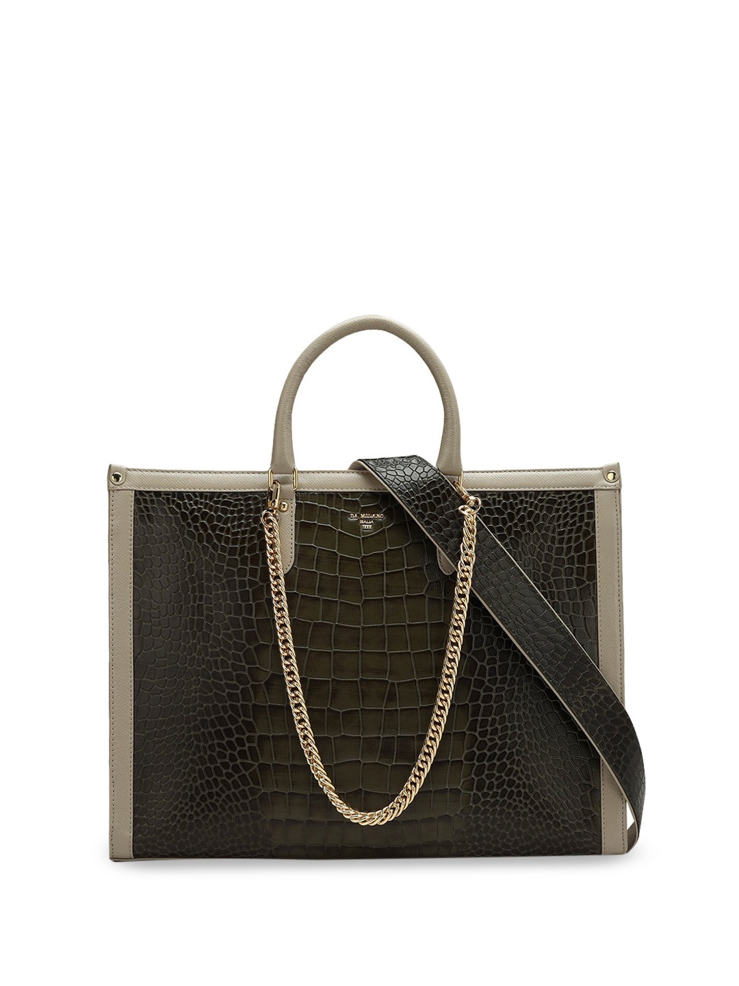 

Da Milano Animal Textured Leather Oversized Shopper Handheld Bag, Green