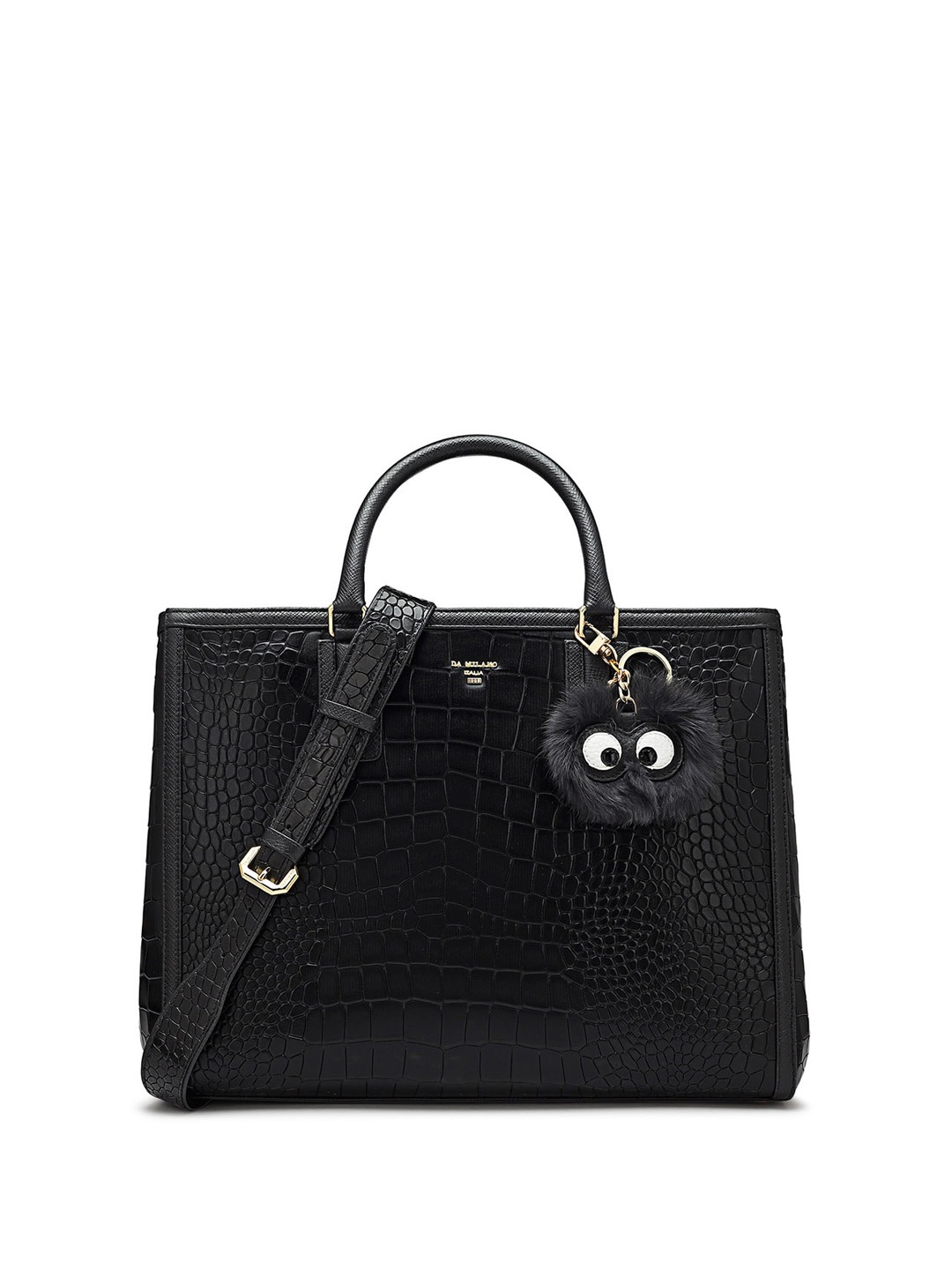 

Da Milano Textured Leather Structured Handheld Bag, Black