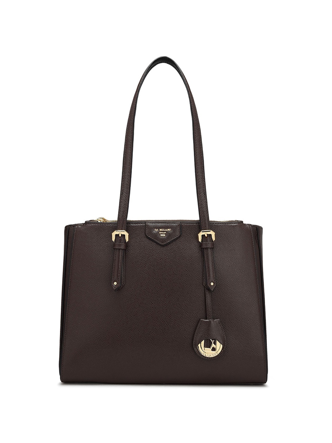 

Da Milano Textured Structured Leather Oversized Shoulder Bag, Brown