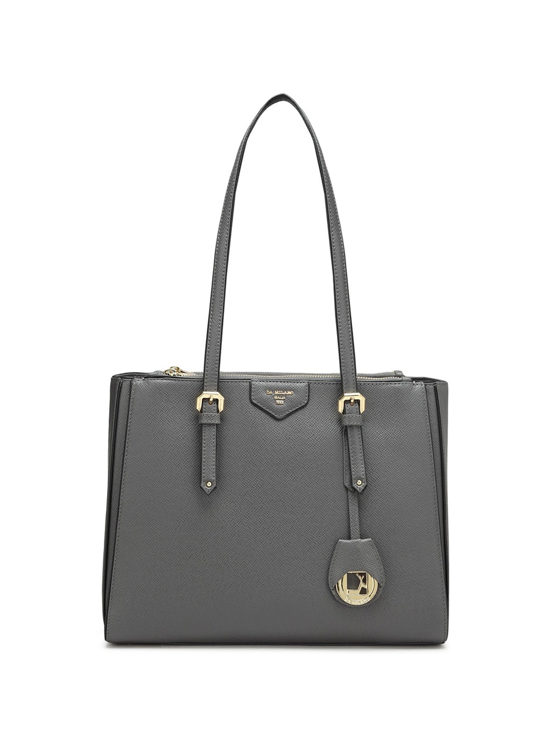 

Da Milano Textured Structured Leather Oversized Shoulder Bag, Grey
