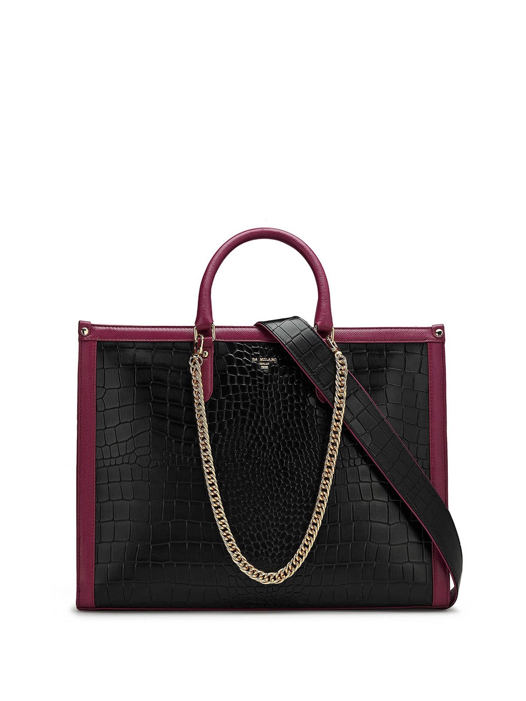 

Da Milano Textured Structured Leather Handheld Bag, Black