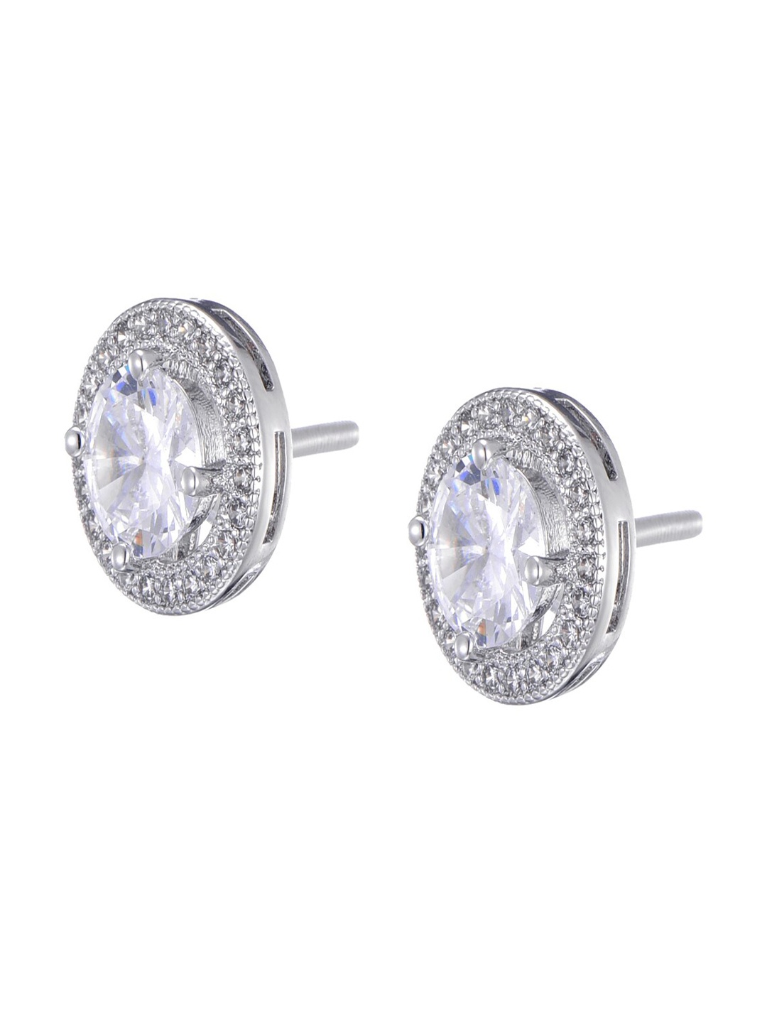 

Drip Project Unisex Rhodium-Plated Cubic Zirconia Circular Shaped Stud Earrings, White