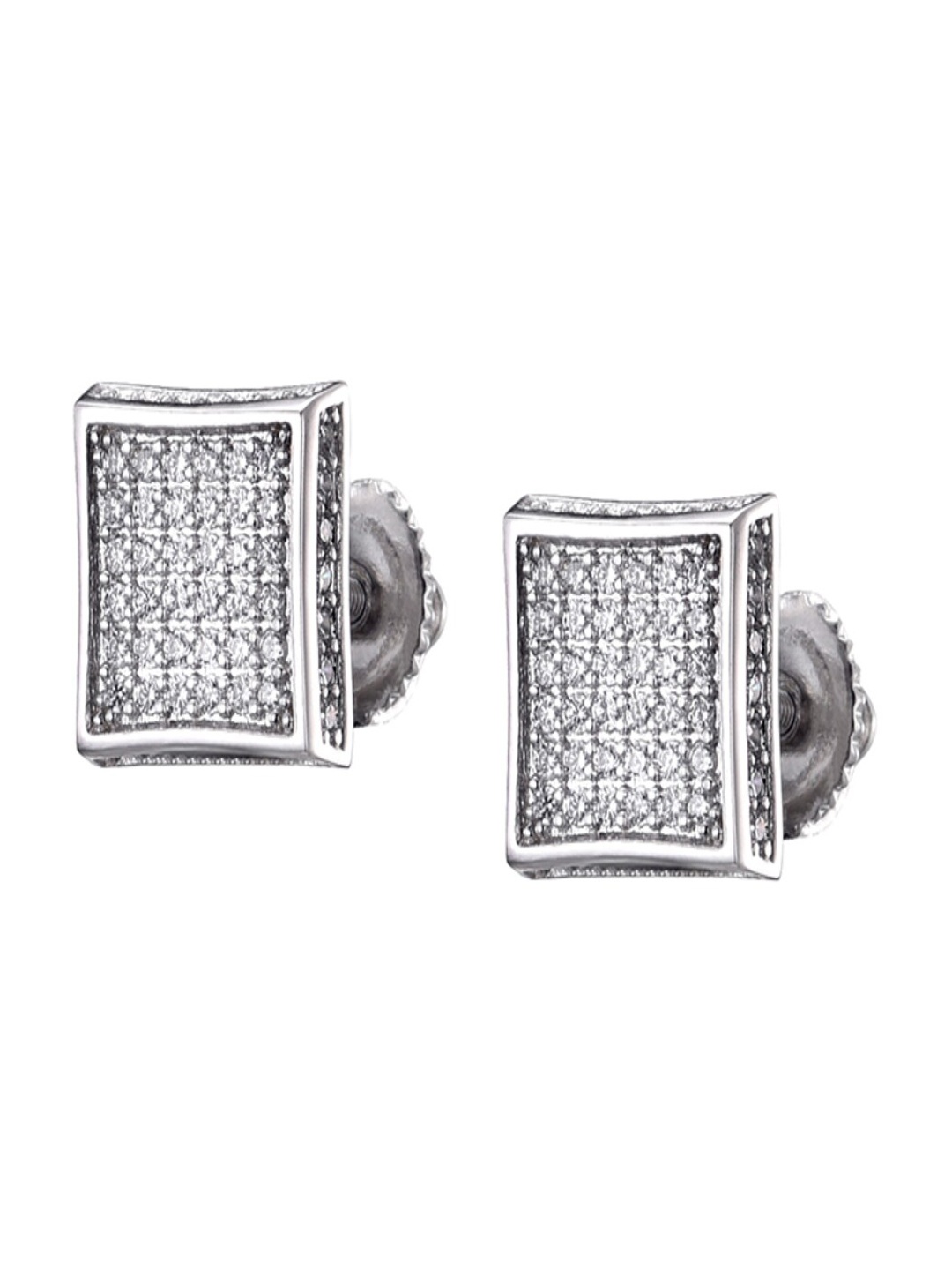 

Drip Project Unisex Rhodium-Plated Cubic Zirconia Square Shaped Stud Earrings, White