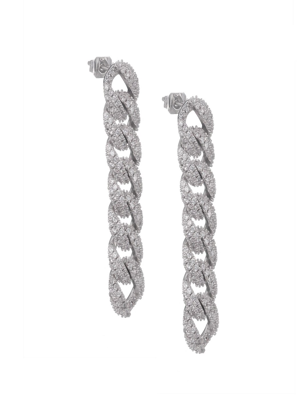 

Drip Project Unisex Rhodium-Plated Stone Studded Contemporary Drop Earrings, Silver