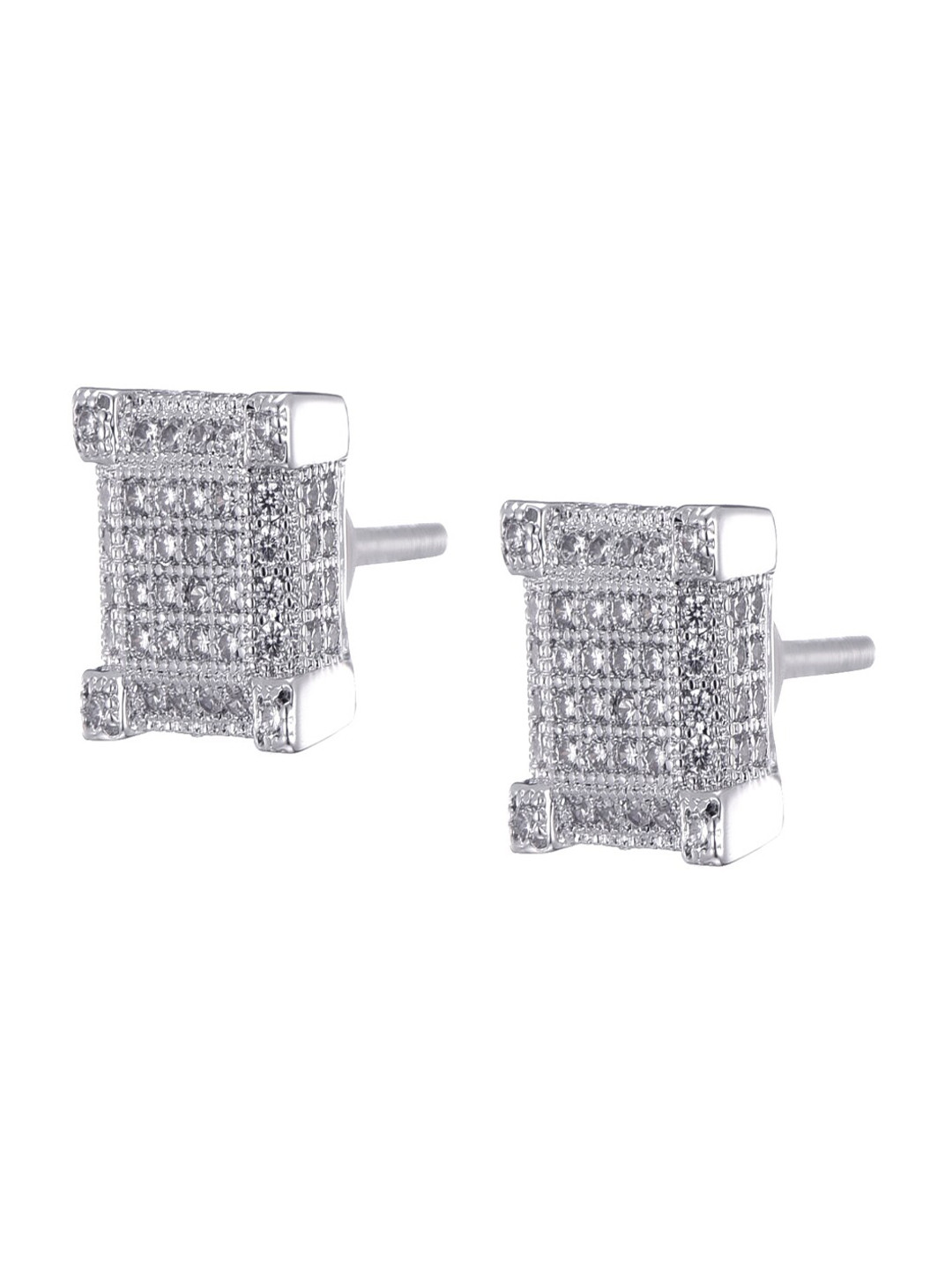 

Drip Project Rhodium-Plated Geometric Studs Earrings, Silver