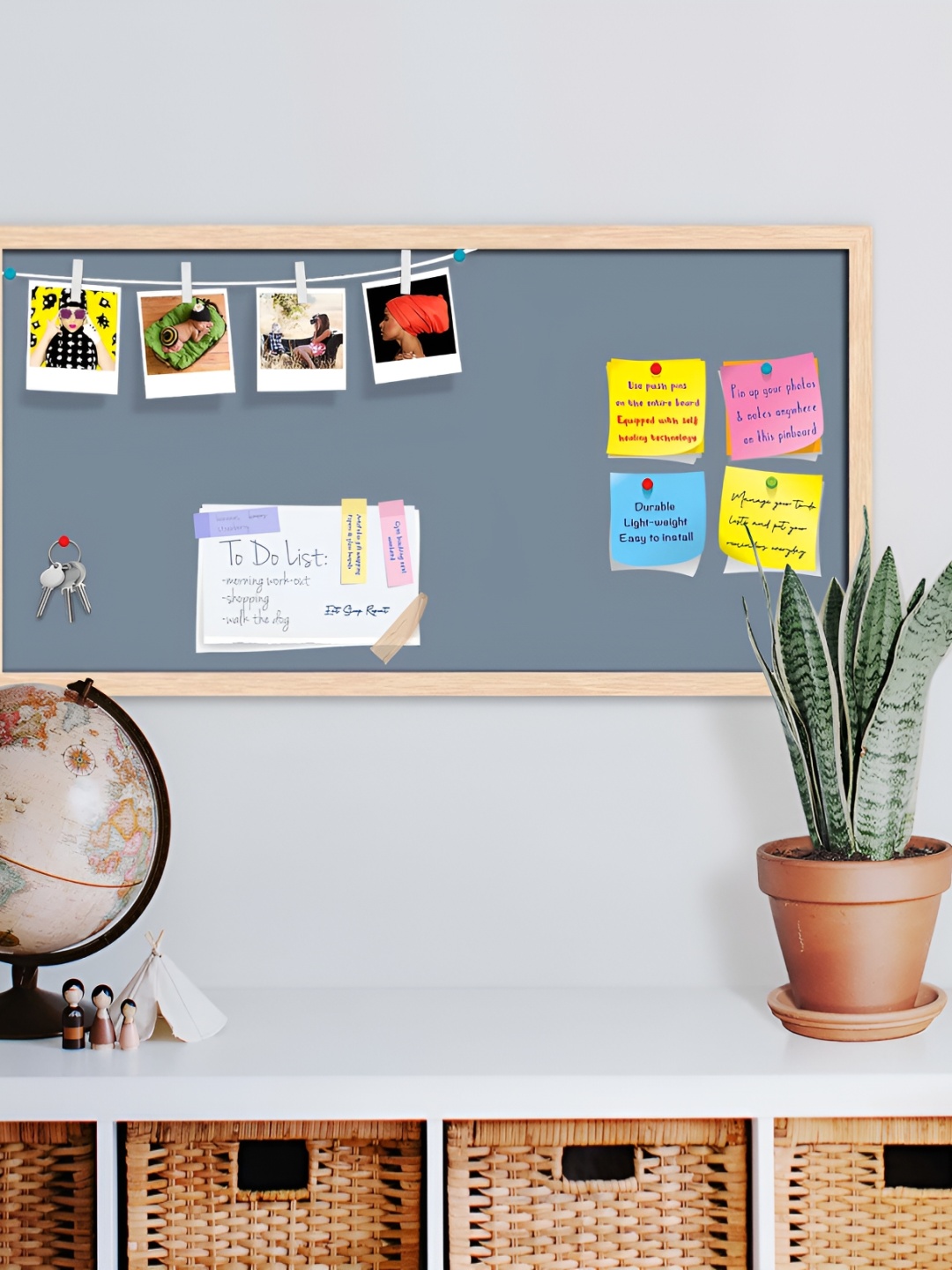 

ArtzFolio Brown Greys Family Light Slate Printed Wooden Bulletin Board With Sticky Notes, Camel brown