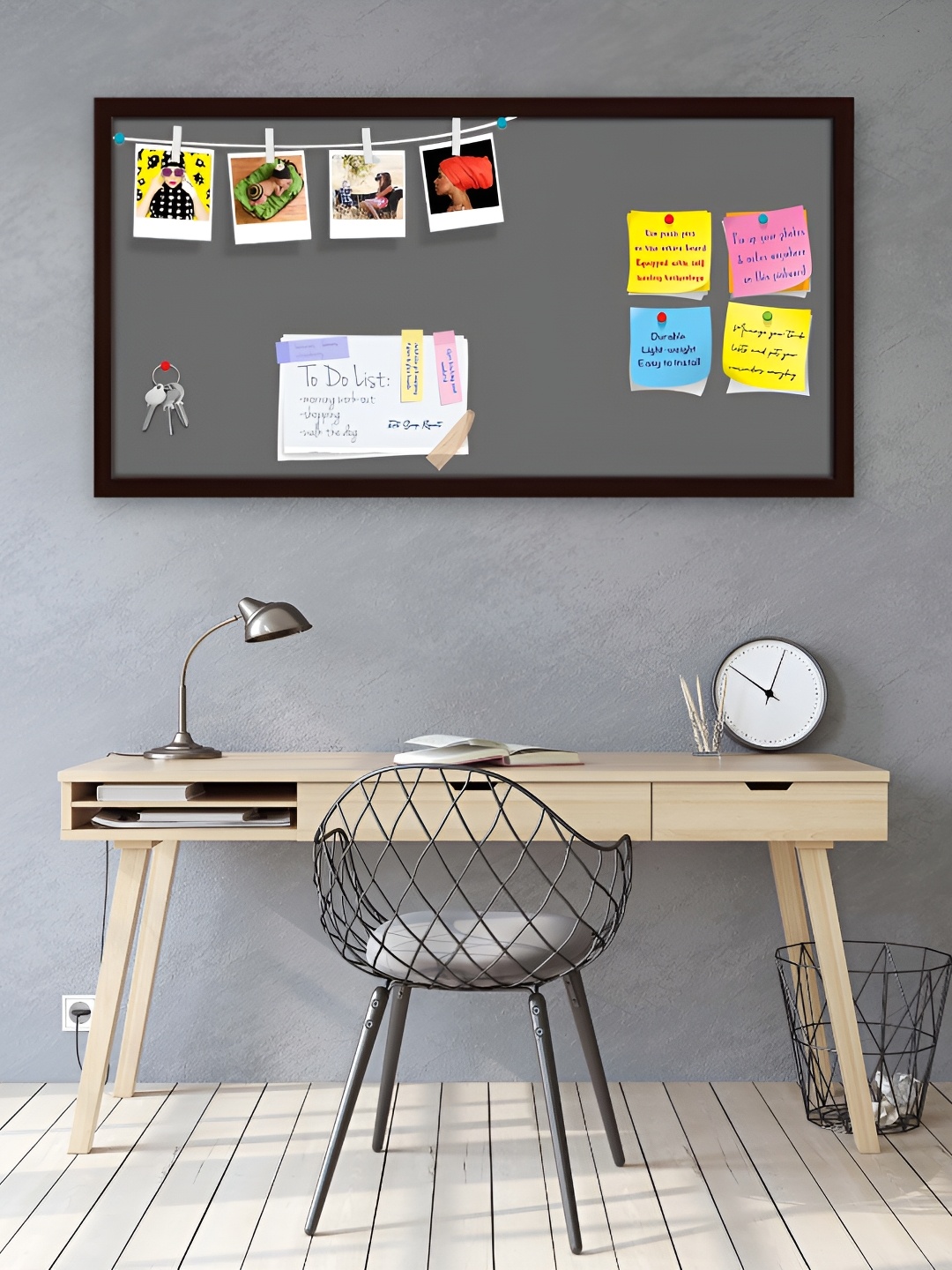 ArtzFolio Grey Wooden Bulletin Board With Sticky Notes