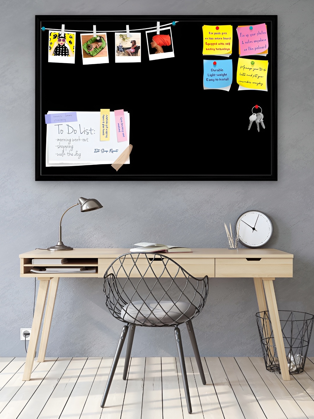 ArtzFolio Black & Blue Wooden Bulletin Board With Sticky Notes Wall Hangings Decor