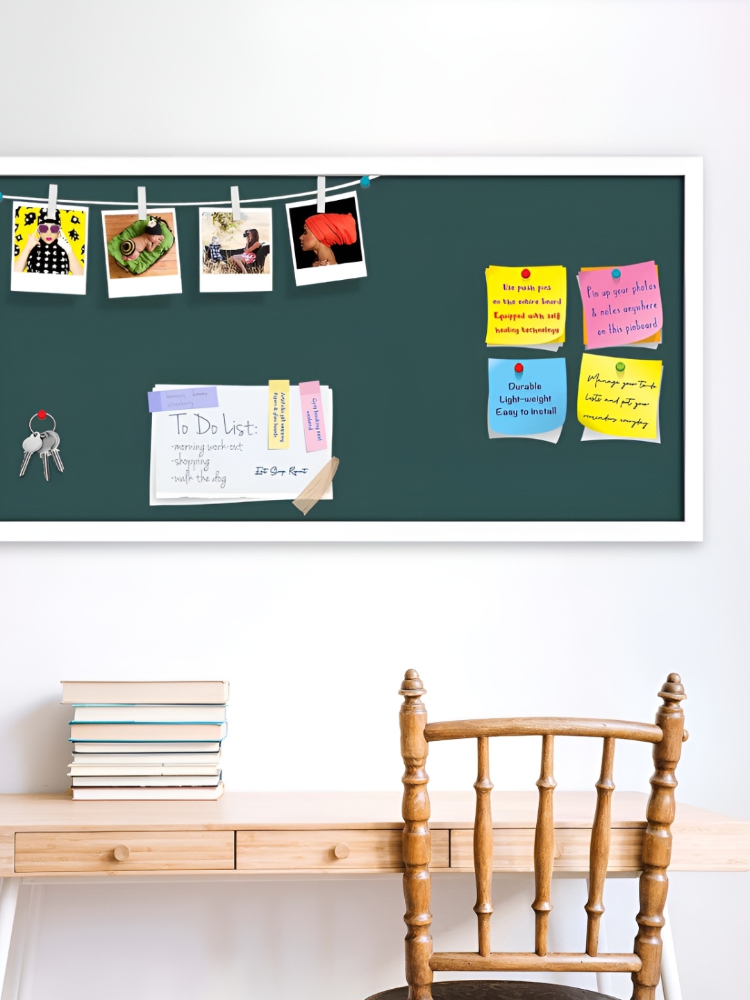 ArtzFolio White & Green Wooden Bulletin Board With Sticky Notes Wall Hanging Decor